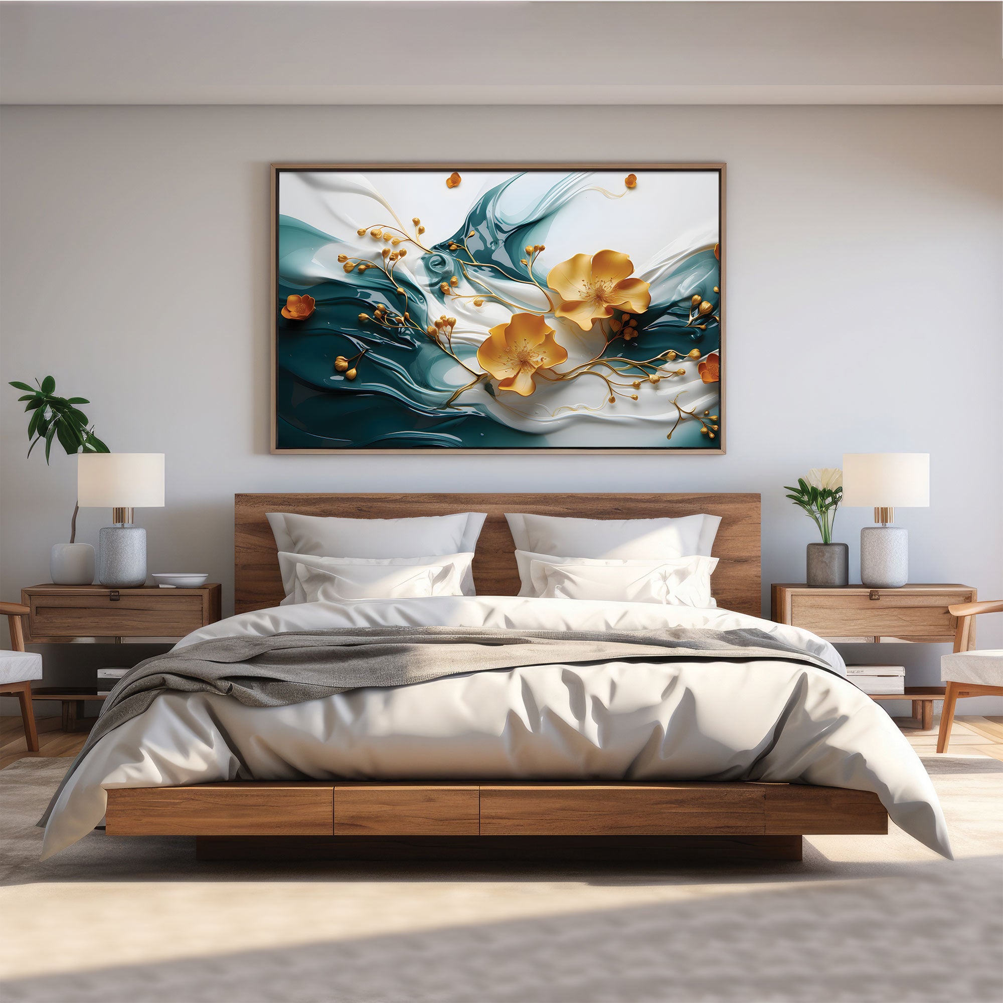 Flowers Abstract Canvas painting with frame Big Size Wall Art for living room,Bedroom,Drawing room,Hotels