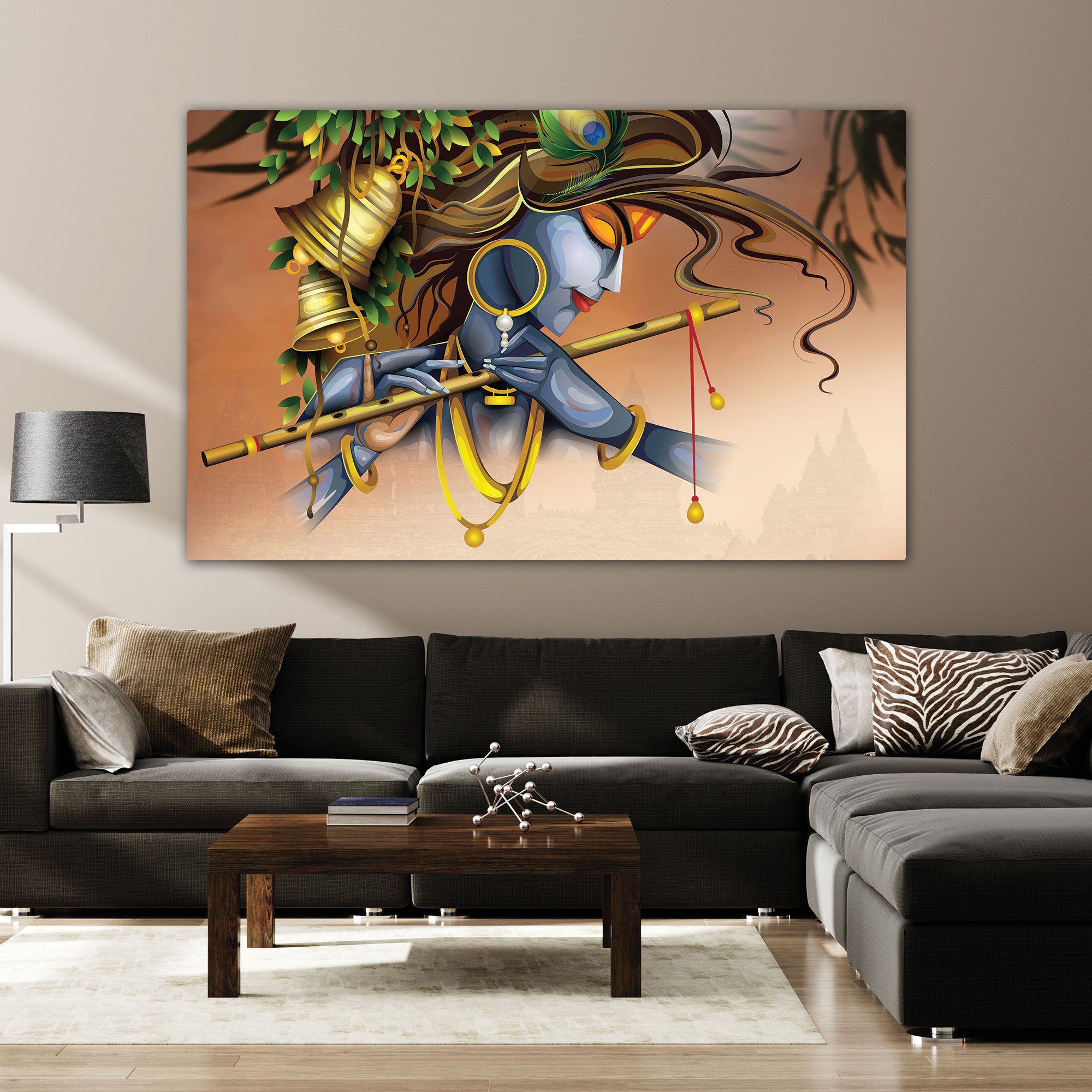 Lord krishna Canvas painting with frame Big Size Wall Art for living room,Bedroom,Drawing room,Hotels