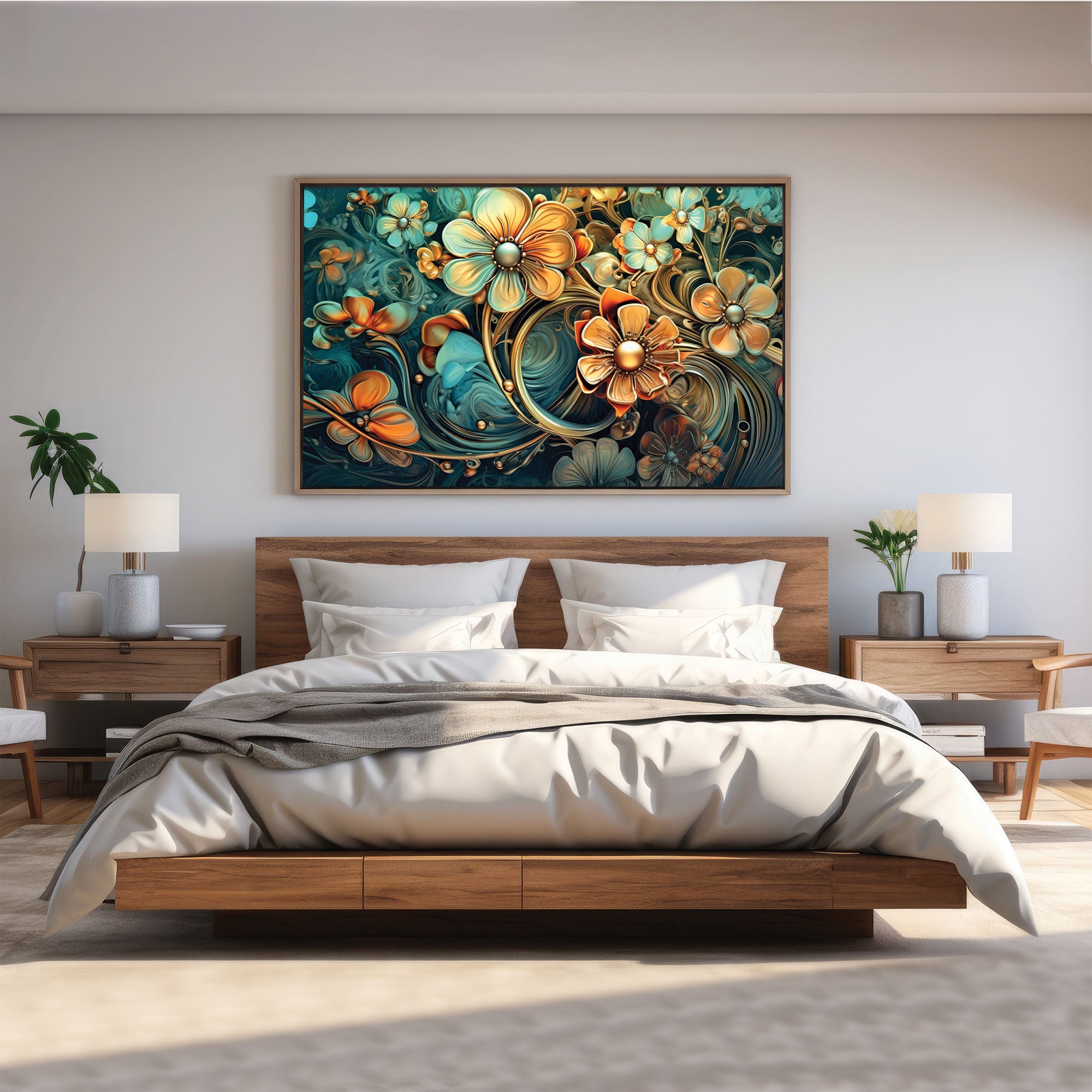 Multi colour flower Canvas painting with frame Big Size Wall Art for living room,Bedroom,Drawing room,Hotels