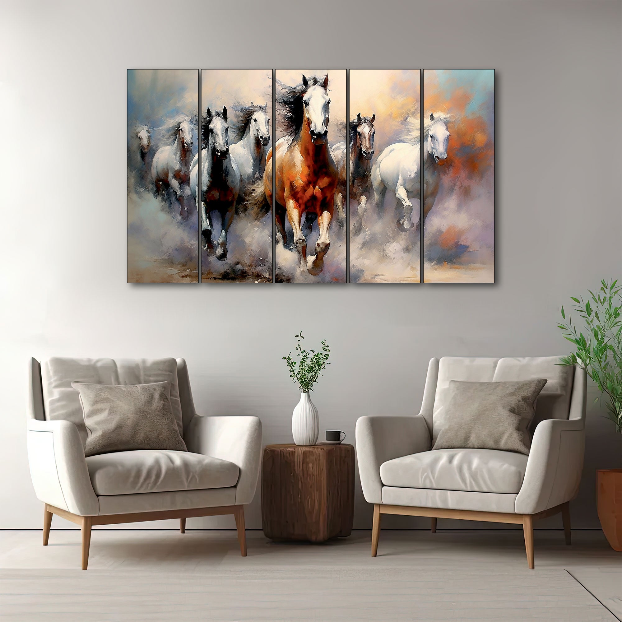 7 Vaastu Running Horses Painting with frame Big Size Wall Art for living room,Bedroom,Drawing room,Hotels