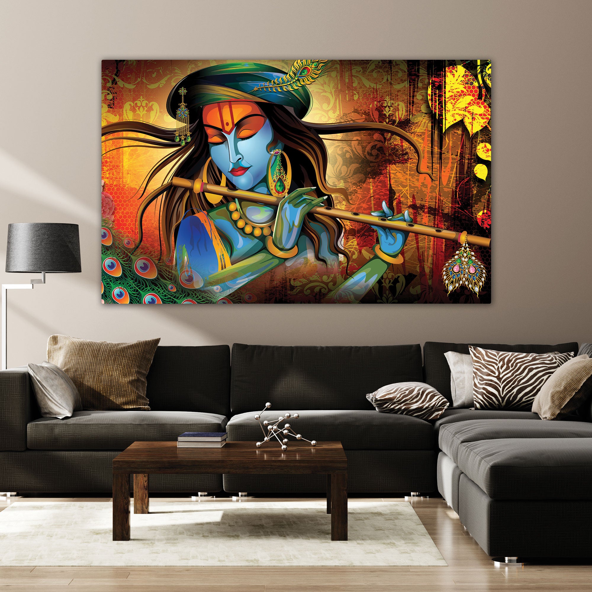 Krishna art Canvas painting with frame Big Size Wall Art for living room,Bedroom,Drawing room,Hotels