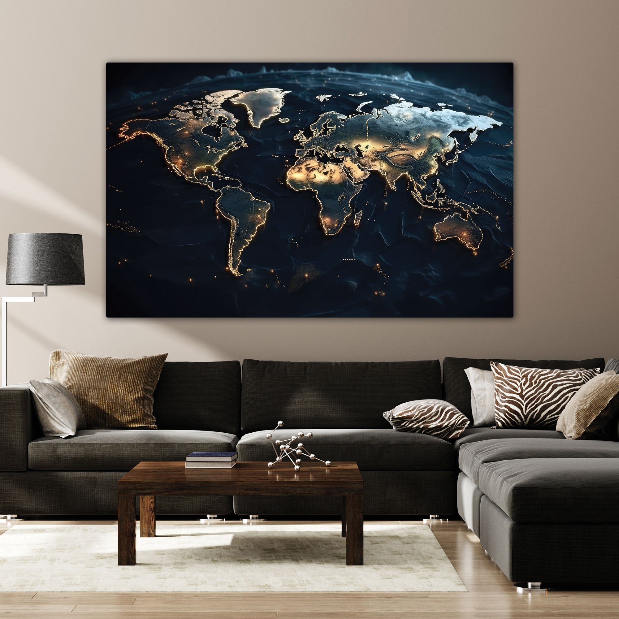 World map Canvas painting with frame Big Size Wall Art for living room,Bedroom,Drawing room,Hotels