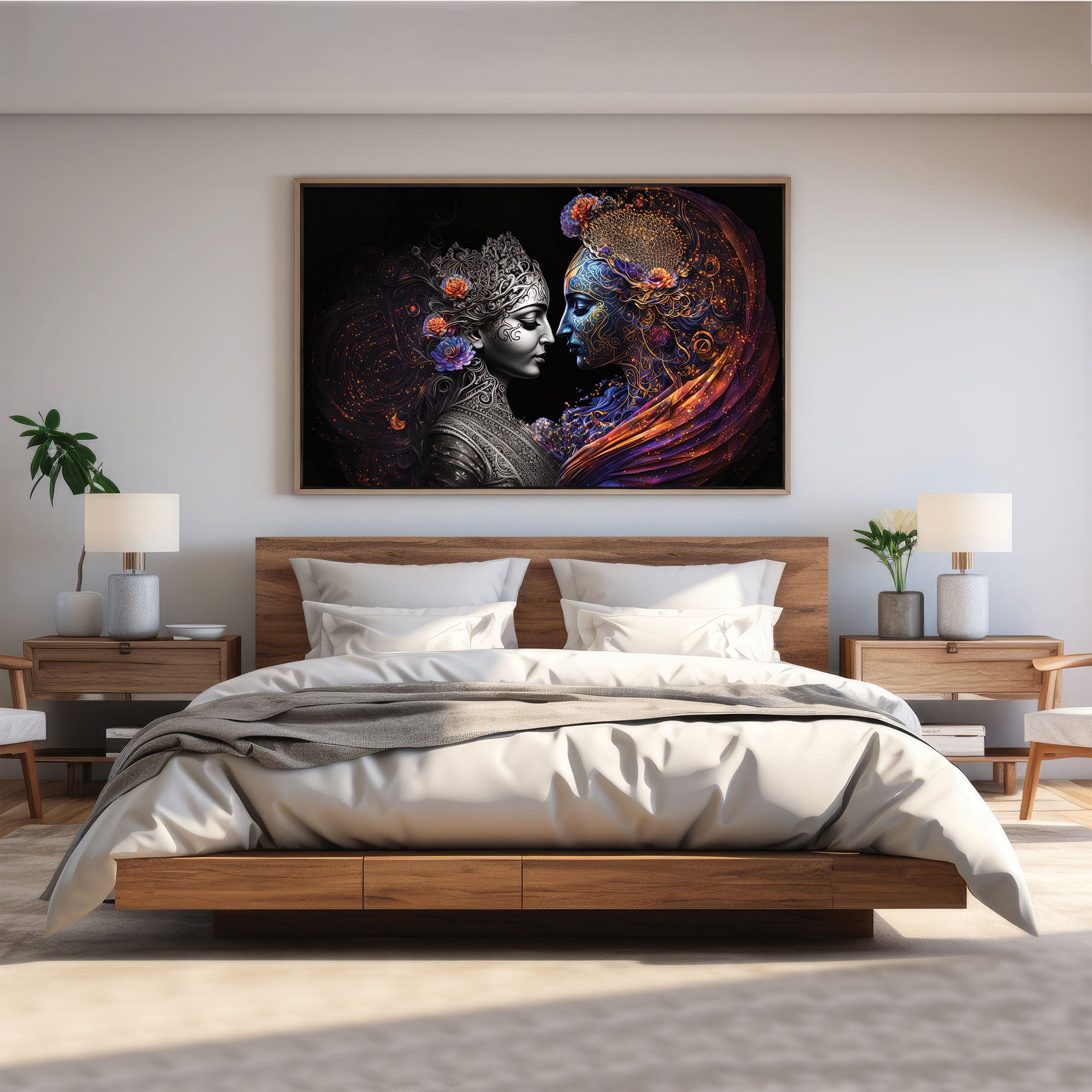 Radha krishana Canvas painting with frame Big Size Wall Art for living room,Bedroom,Drawing room,Hotels