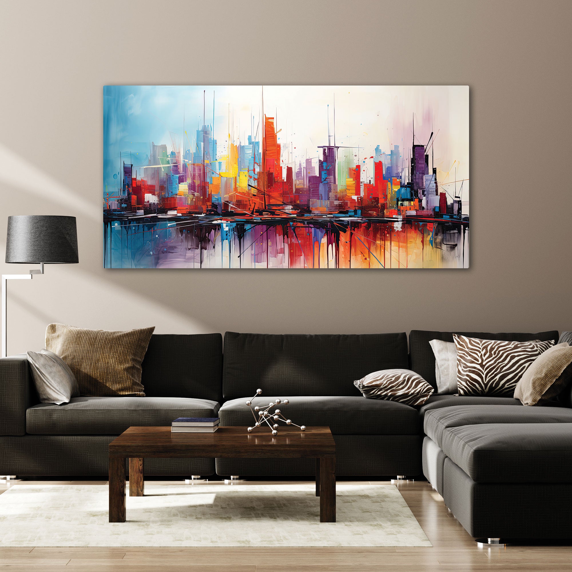 The Castle city Multi cloursAbstract Canvas painting with frame Big Size Wall Art for living room,Bedroom,Drawing room,Hotels