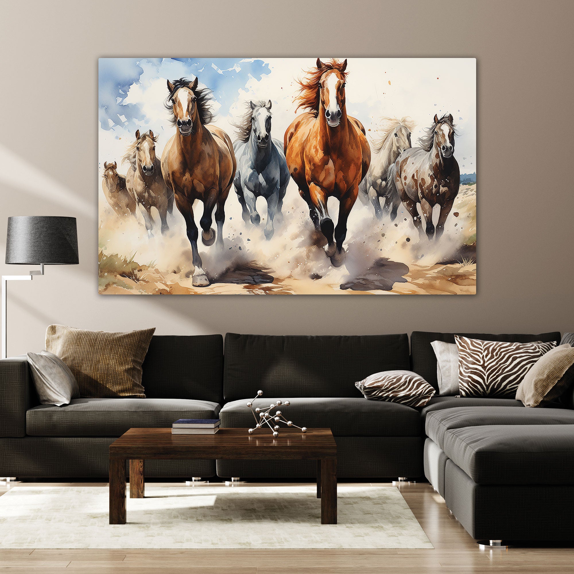 7 horses running vaastu Canvas painting Big Size Wall Art for living room,Bedroom,Drawing room,Hotels