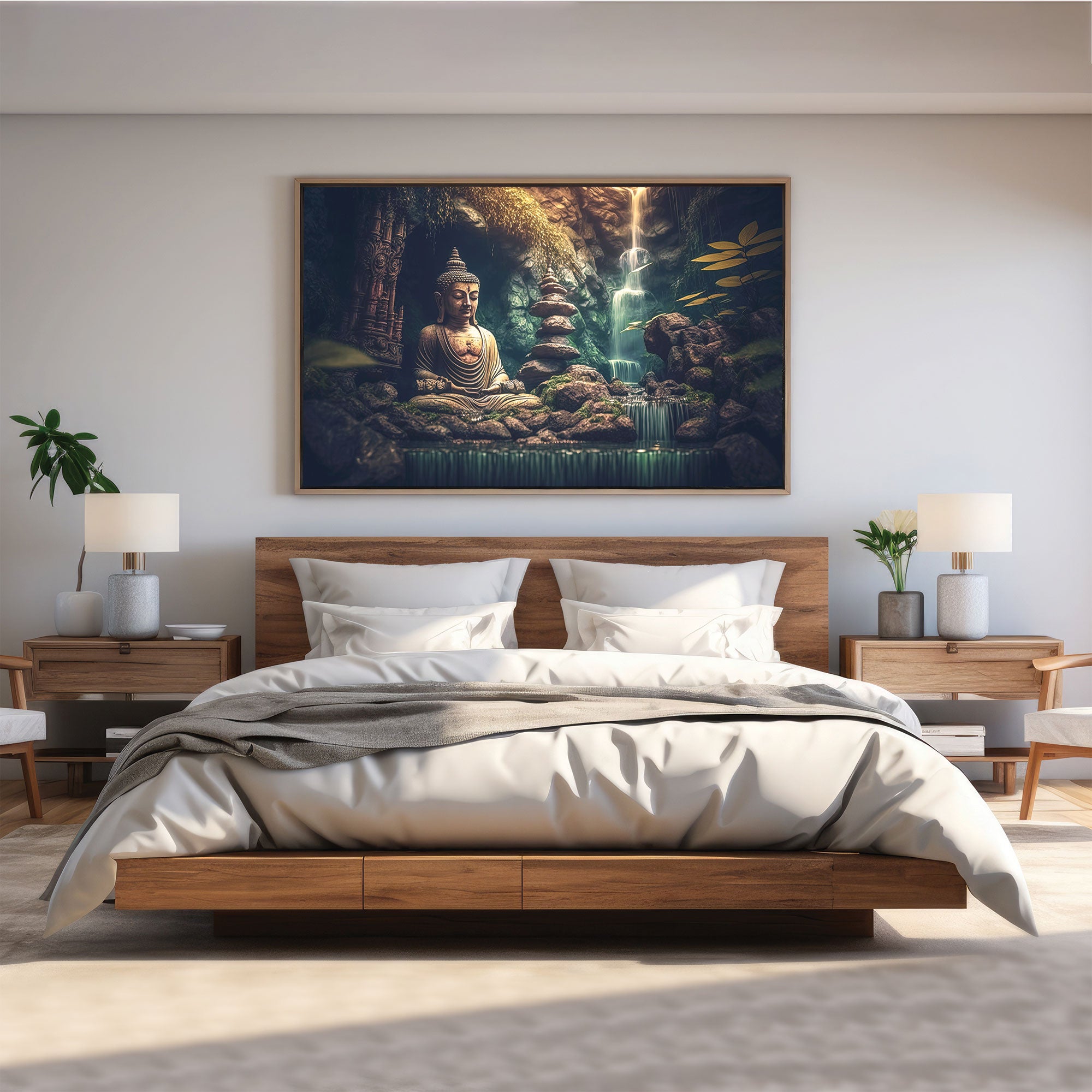 Lord budha Canvas painting with frame Big Size Wall Art for living room,Bedroom,Drawing room,Hotels