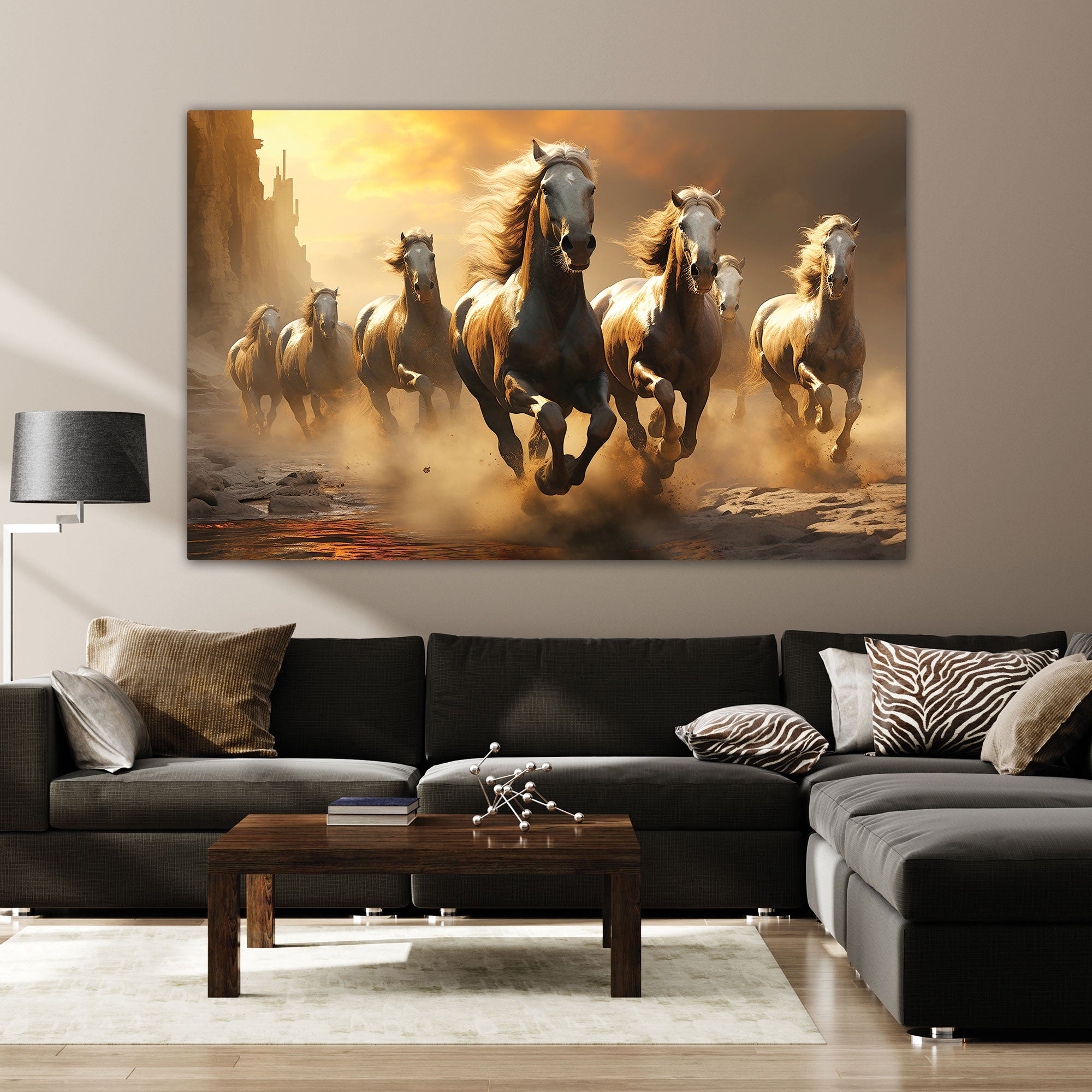 Vastu 7 running horses Canvas painting Big Size Wall Art for living room,Bedroom,Drawing room,Hotels