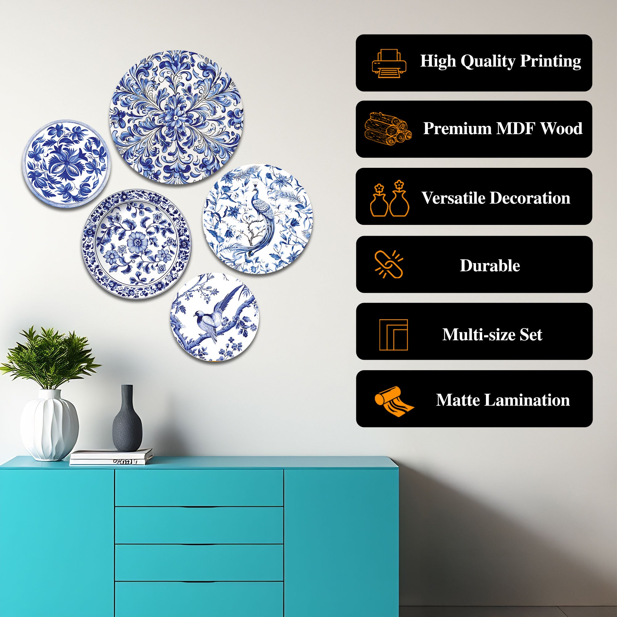 The Castle Decor Holland Wall Plates & Paintings | Perfect Home Decor and Wall Decor Items for Your Hall and Living Room | Set of 5 | Gift Items, Multicolor
