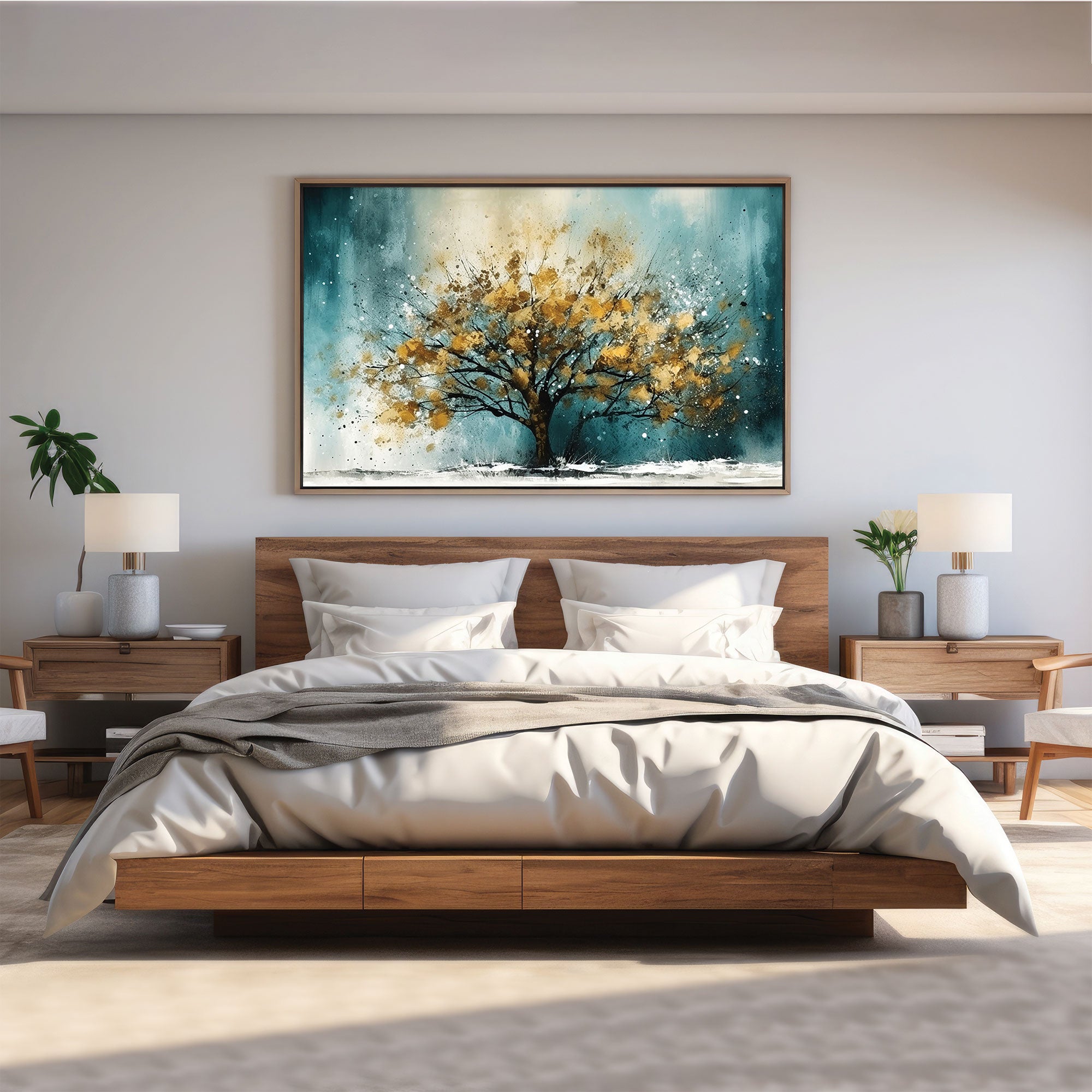 Golden tree Canvas painting with frame Big Size Wall Art for living room,Bedroom,Drawing room,Hotels