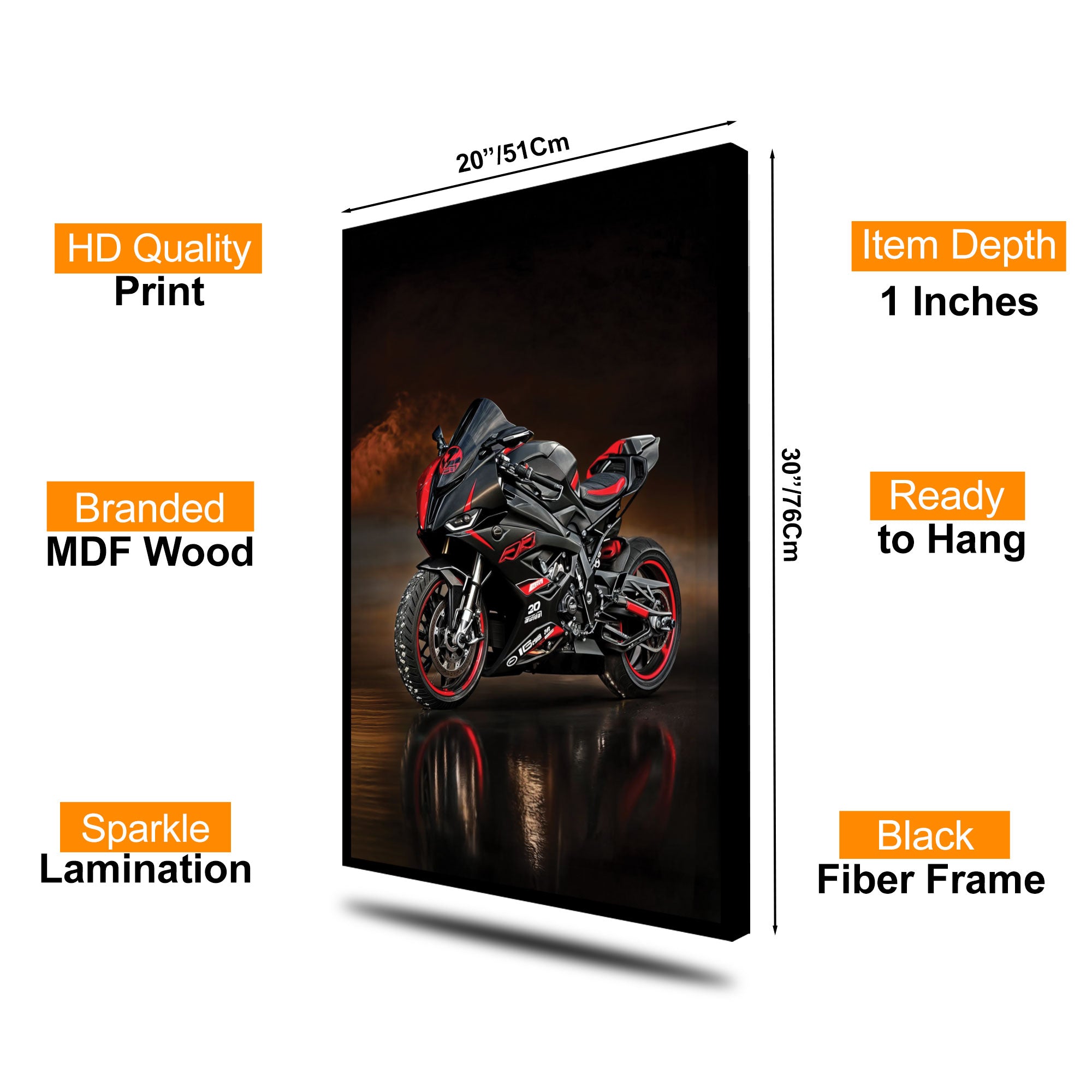 The Castle Decor Sports Bike Racing Wall Art Poster, Modern Superbike Action Artwork with Premium Sparkle Finish, 20×30 Inch Wall Décor for Man Cave & Garage