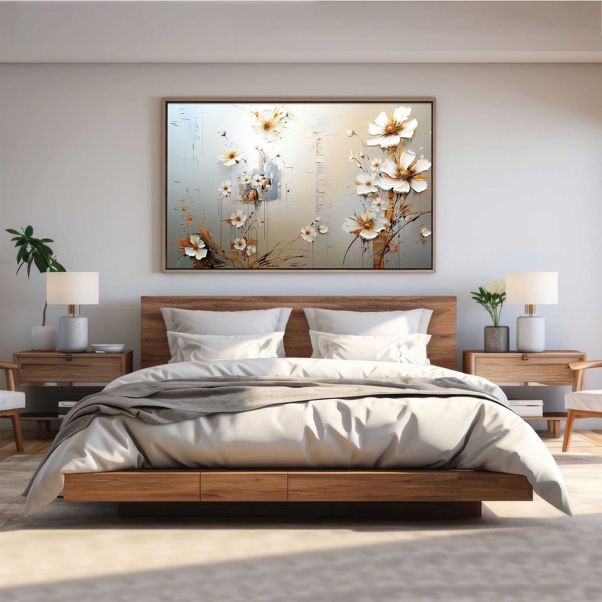 Multi flowersAbstract Canvas painting with frame Big Size Wall Art for living room,Bedroom,Drawing room,Hotels