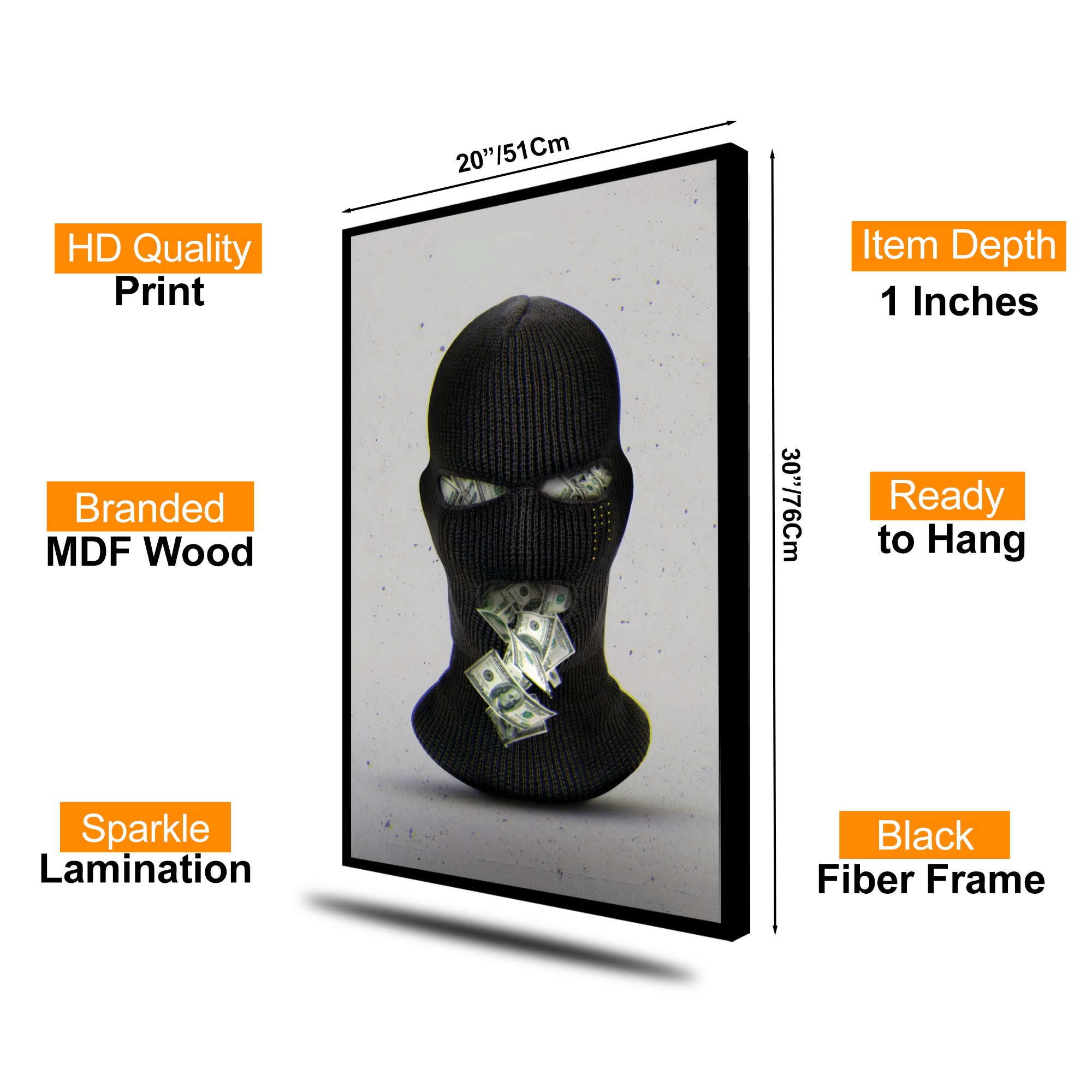 The Castle Decor Money Mask Wall Art – Abstract Cash Face Street Art, Modern Sparkle Finish Wall Décor, 20×30 Inch for Living Room, Bedroom & Office