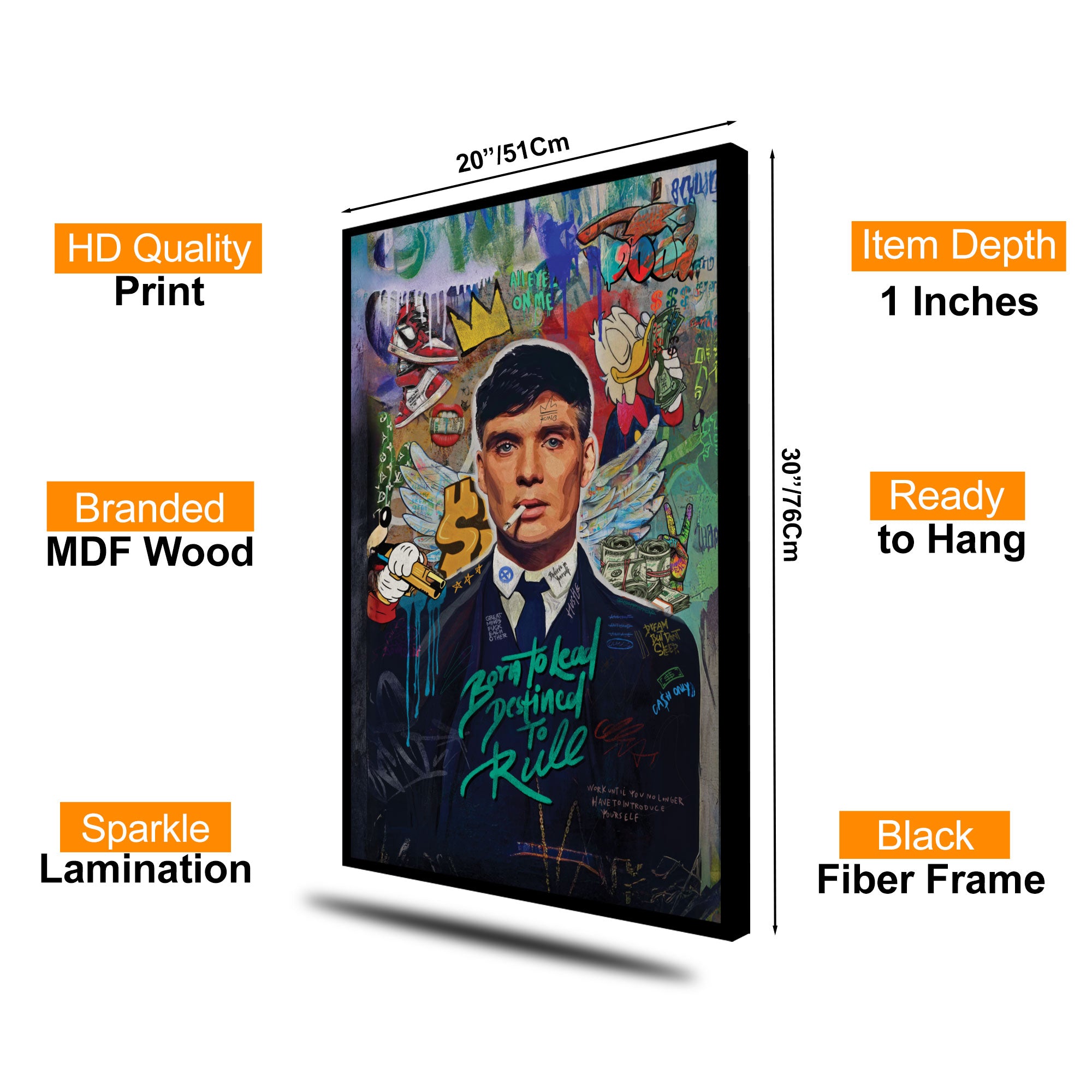 The Castle Decor Peaky Blinders Inspired Wall Art – Gangster Mafia Motivational Artwork, Abstract Graffiti Sparkle Finish Décor, 20×30 Inch