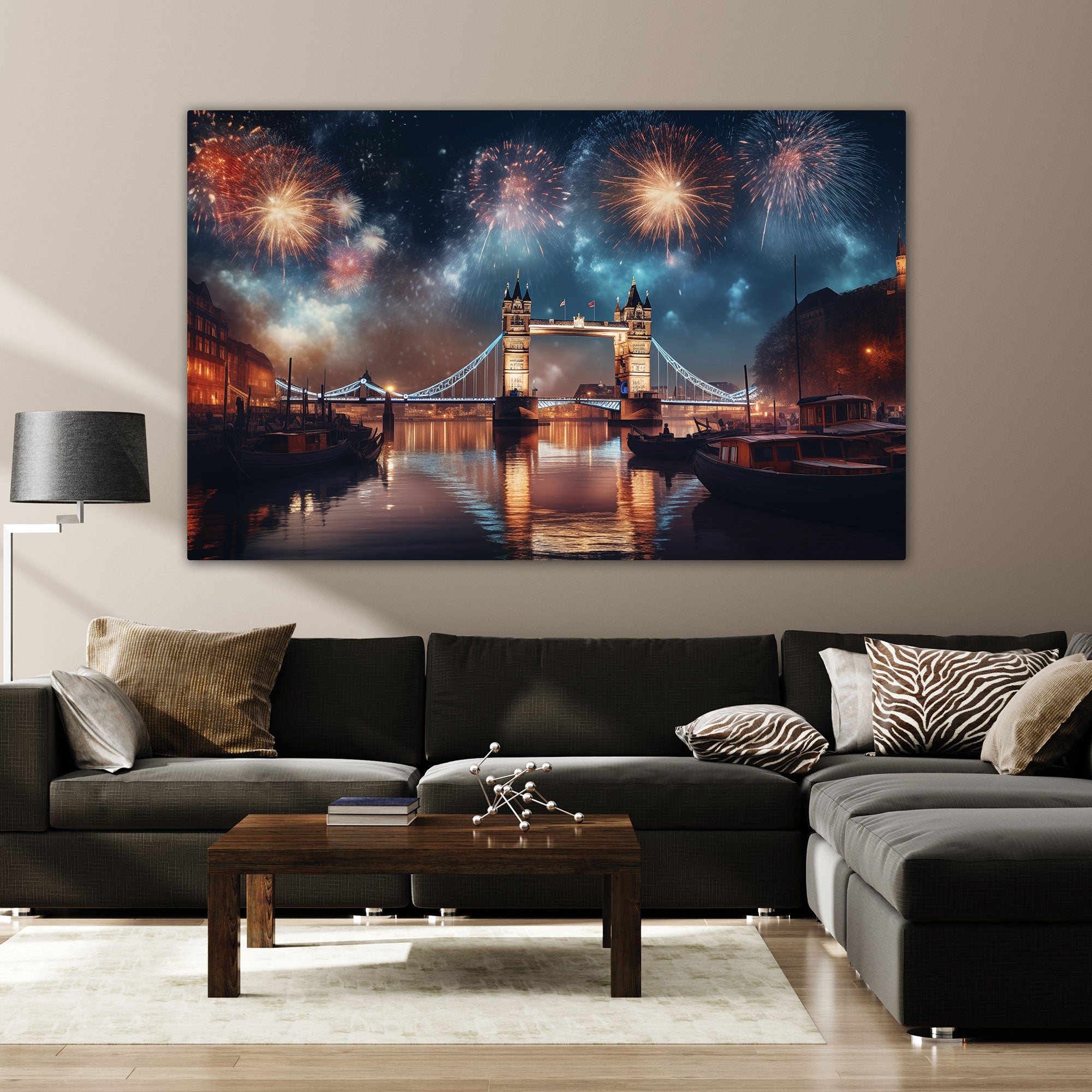 London new year Canvas painting with frame Big Size Wall Art for living room,Bedroom,Drawing room,Hotels