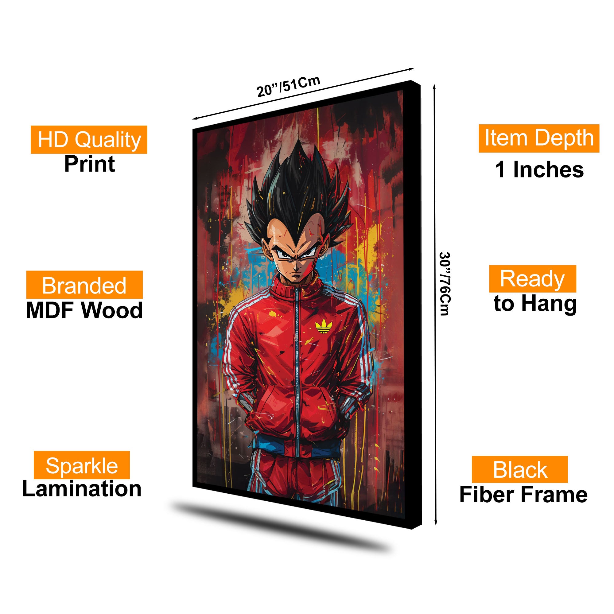 The Castle Decor Anime Fighter Inspired Wall Art – Powerful Warrior Abstract Artwork, Modern Sparkle Finish Wall Décor, 20×30 Inch for Gym & Office