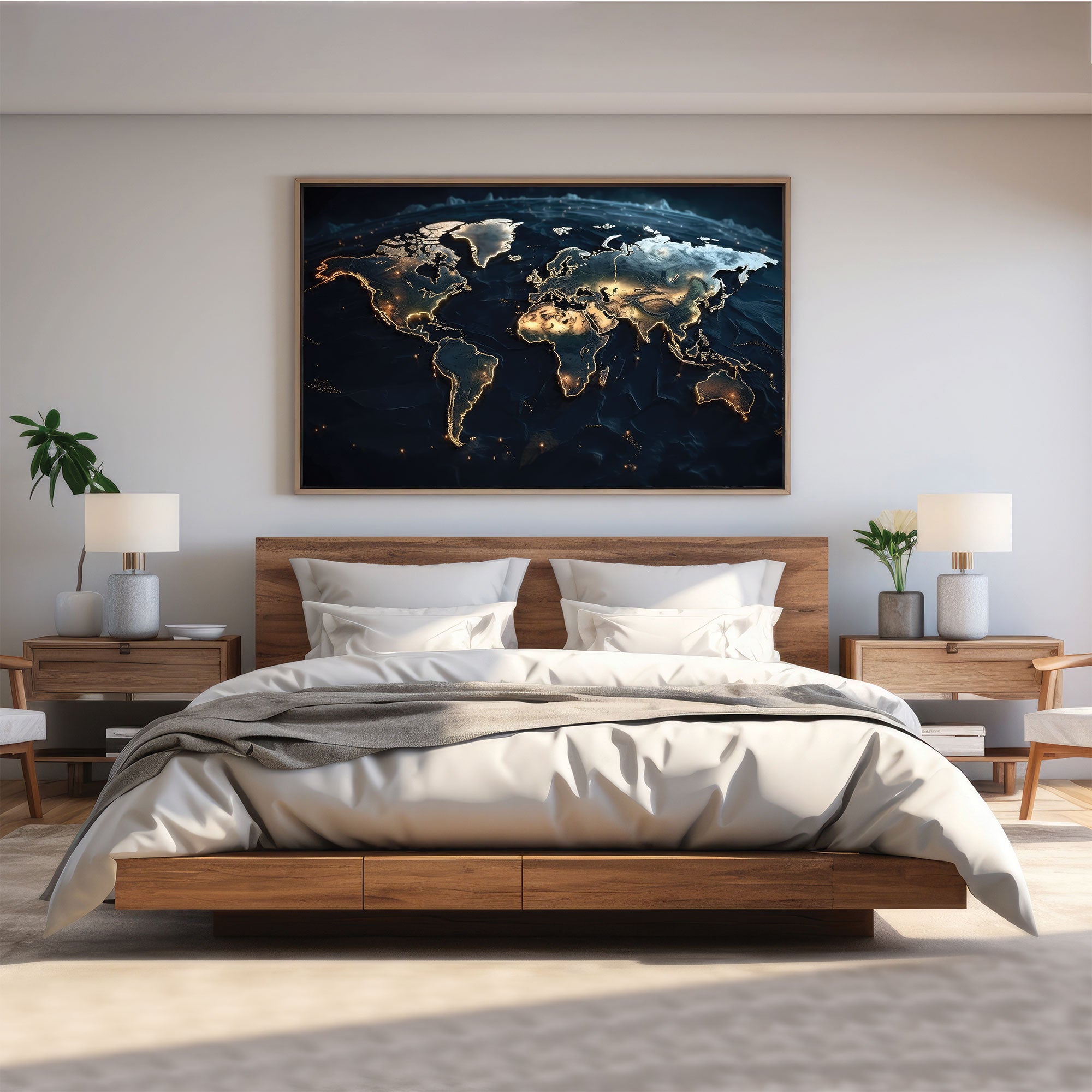 World map Canvas painting with frame Big Size Wall Art for living room,Bedroom,Drawing room,Hotels