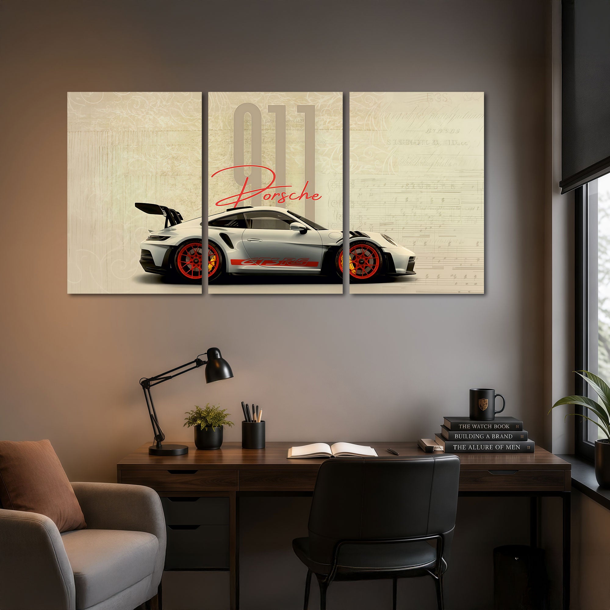The Castle Decor Porsche 911 GT3 RS MDF Wall Art Set of 3 Luxury Sports Car Wall Decor for Bedroom Office Gaming Room Living Room Home Decoration