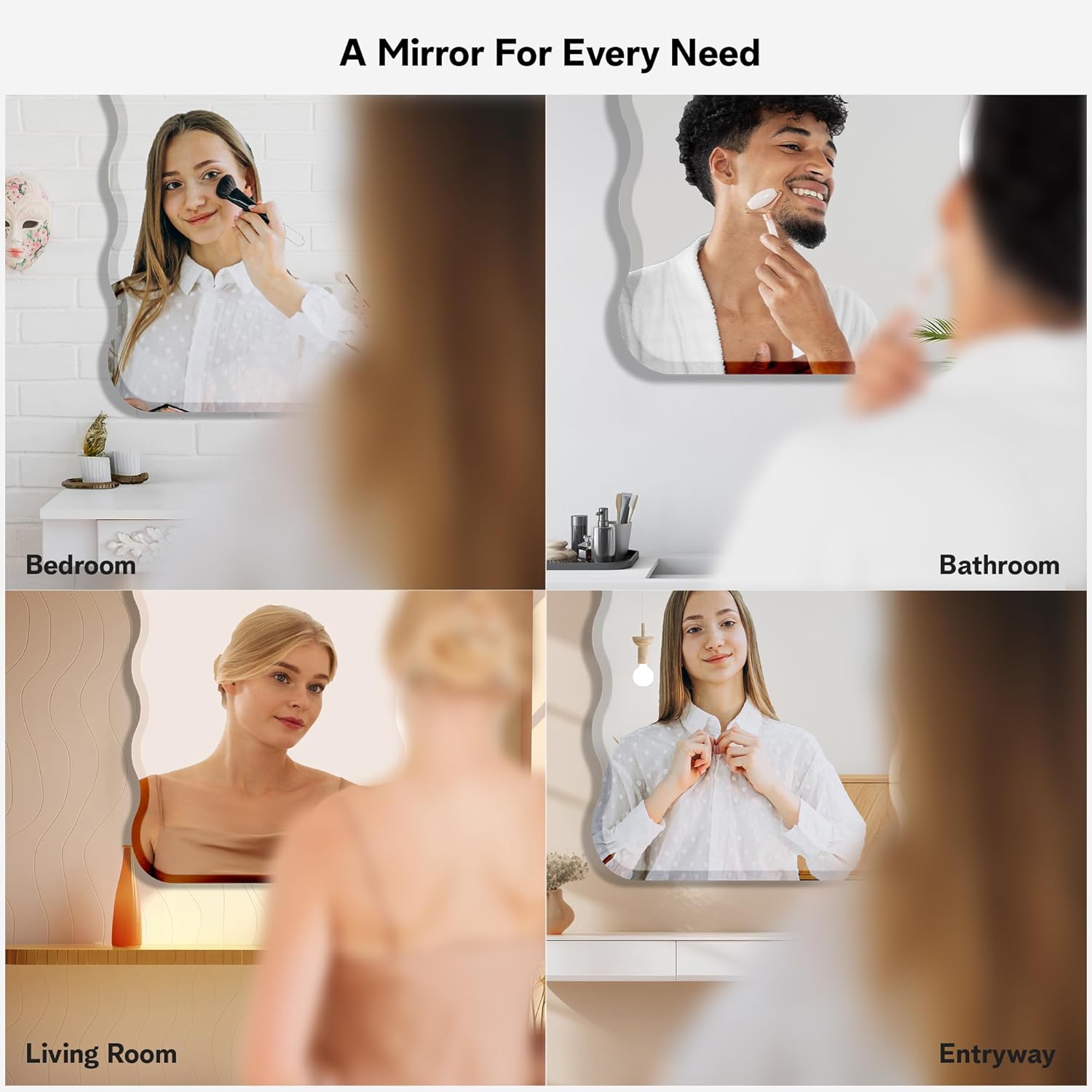 The Castle Decor Wave Glass Mirror for Bathroom Wall, Frameless 5mm Silver Glass Mirror with Beveled Edges, 18x24 Inch