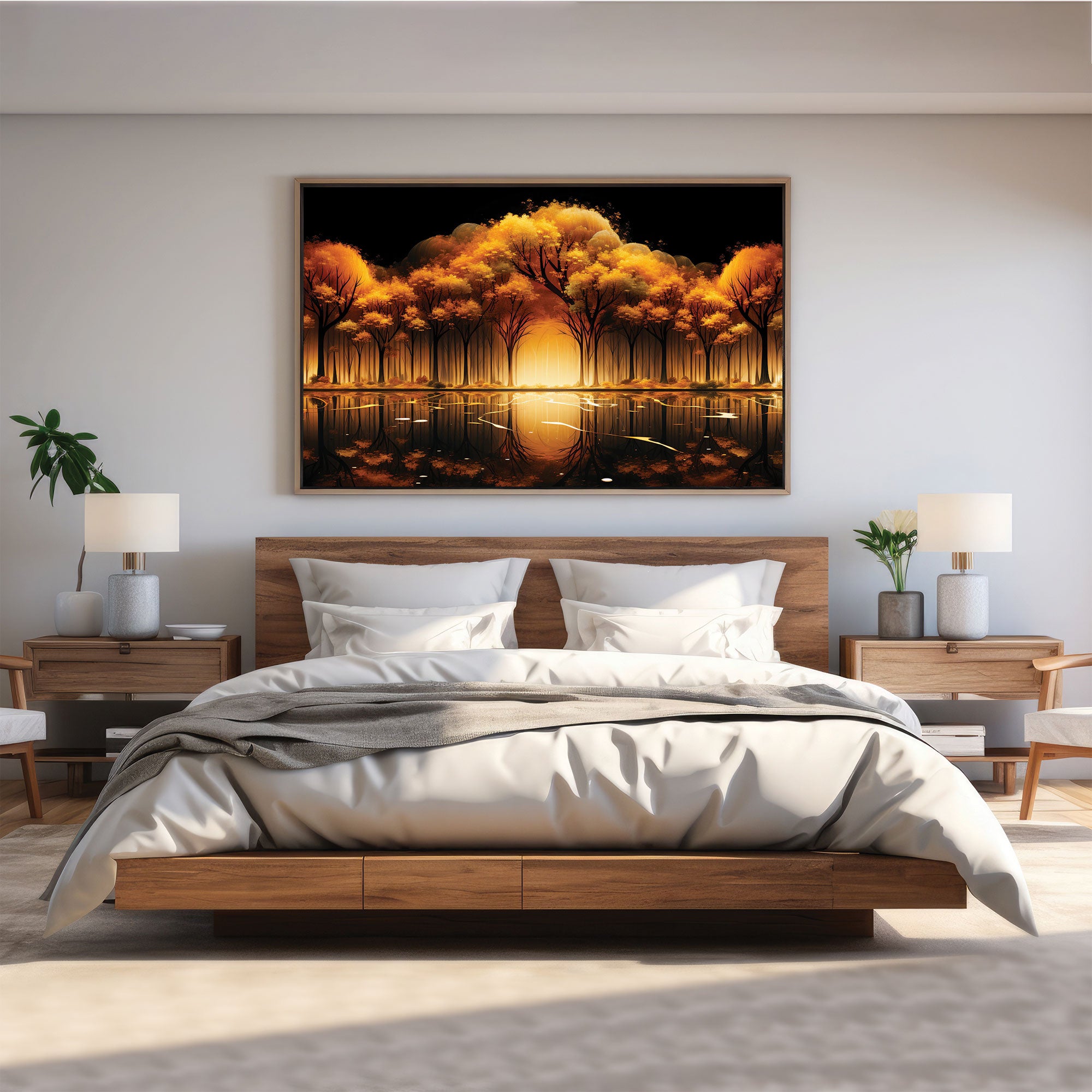 Golden trees Canvas painting with frame Big Size Wall Art for living room,Bedroom,Drawing room,Hotels