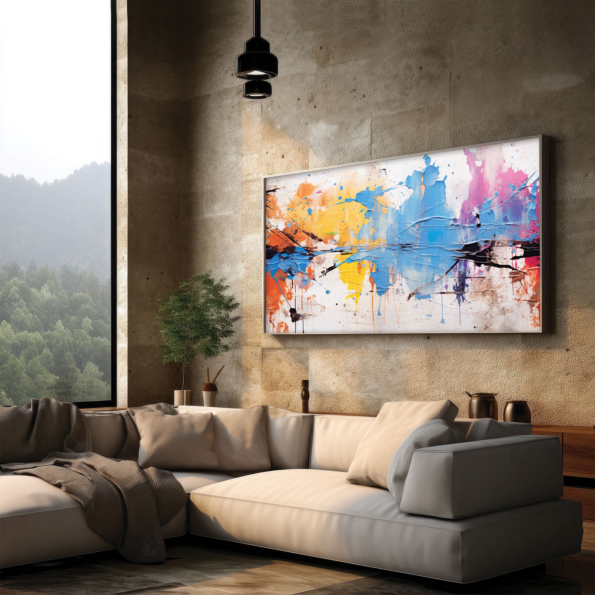 ColoursAbstract Canvas painting with frame Big Size Wall Art for living room,Bedroom,Drawing room,Hotels