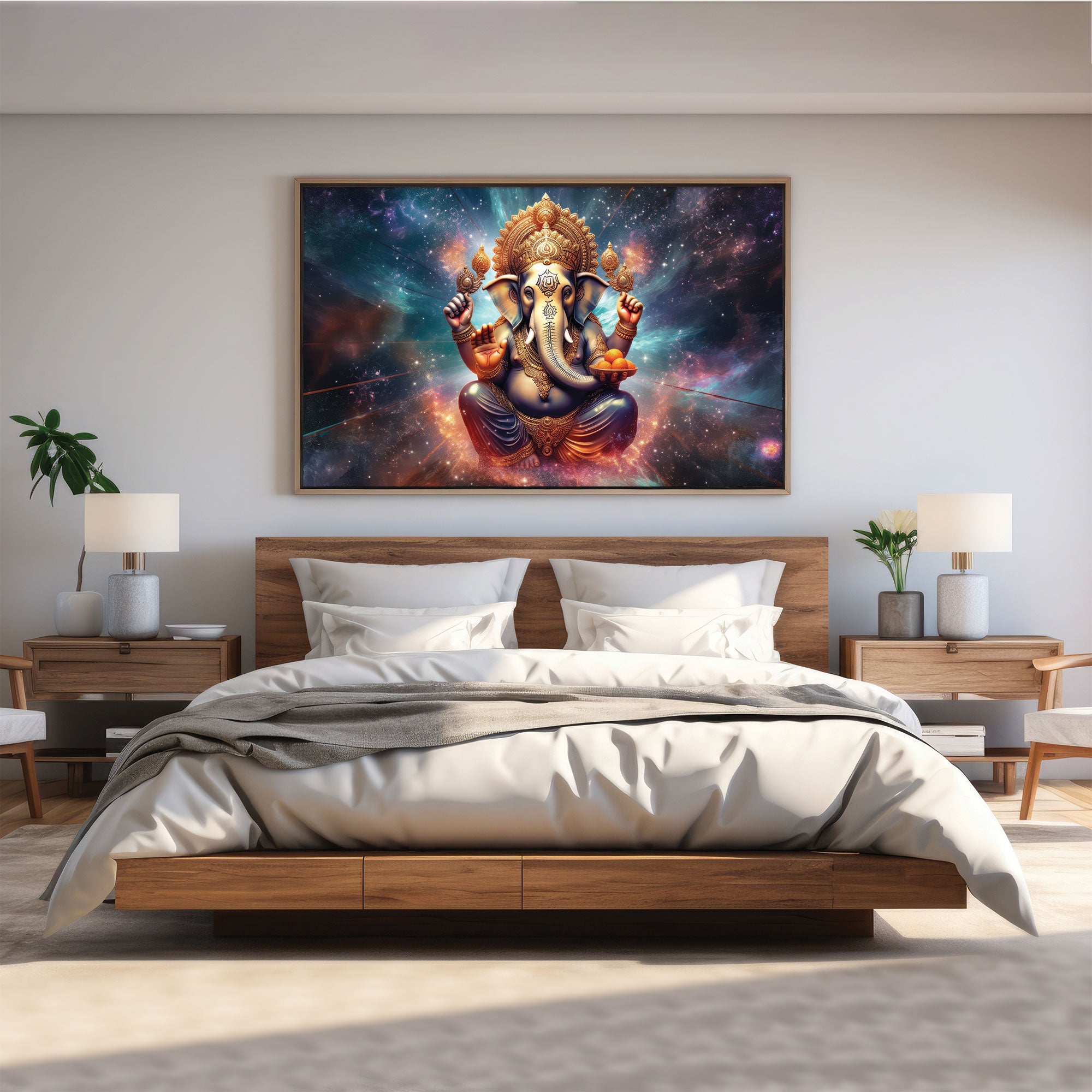 Lord ganesha Canvas painting with frame Big Size Wall Art for living room,Bedroom,Drawing room,Hotels