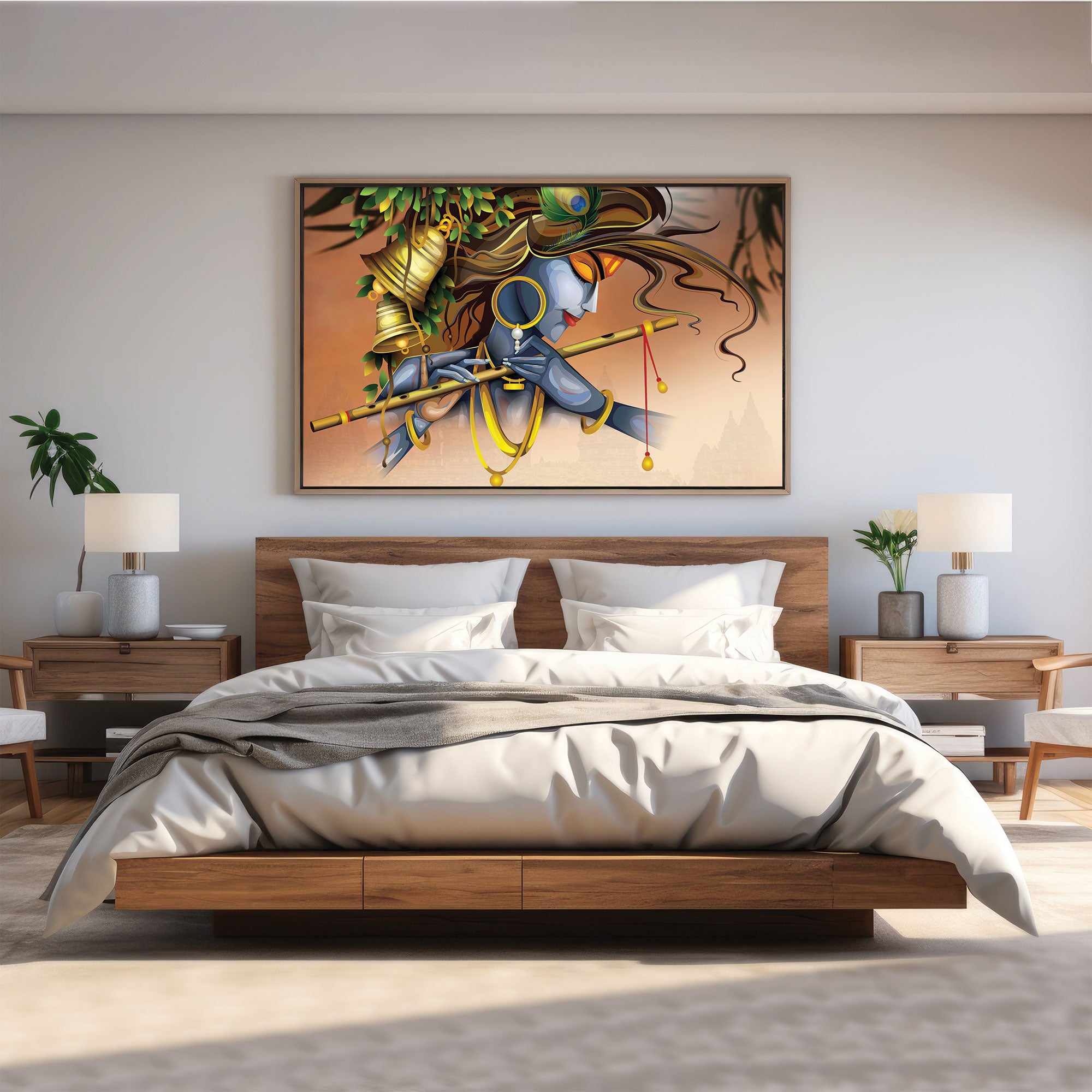 Lord krishna Canvas painting with frame Big Size Wall Art for living room,Bedroom,Drawing room,Hotels