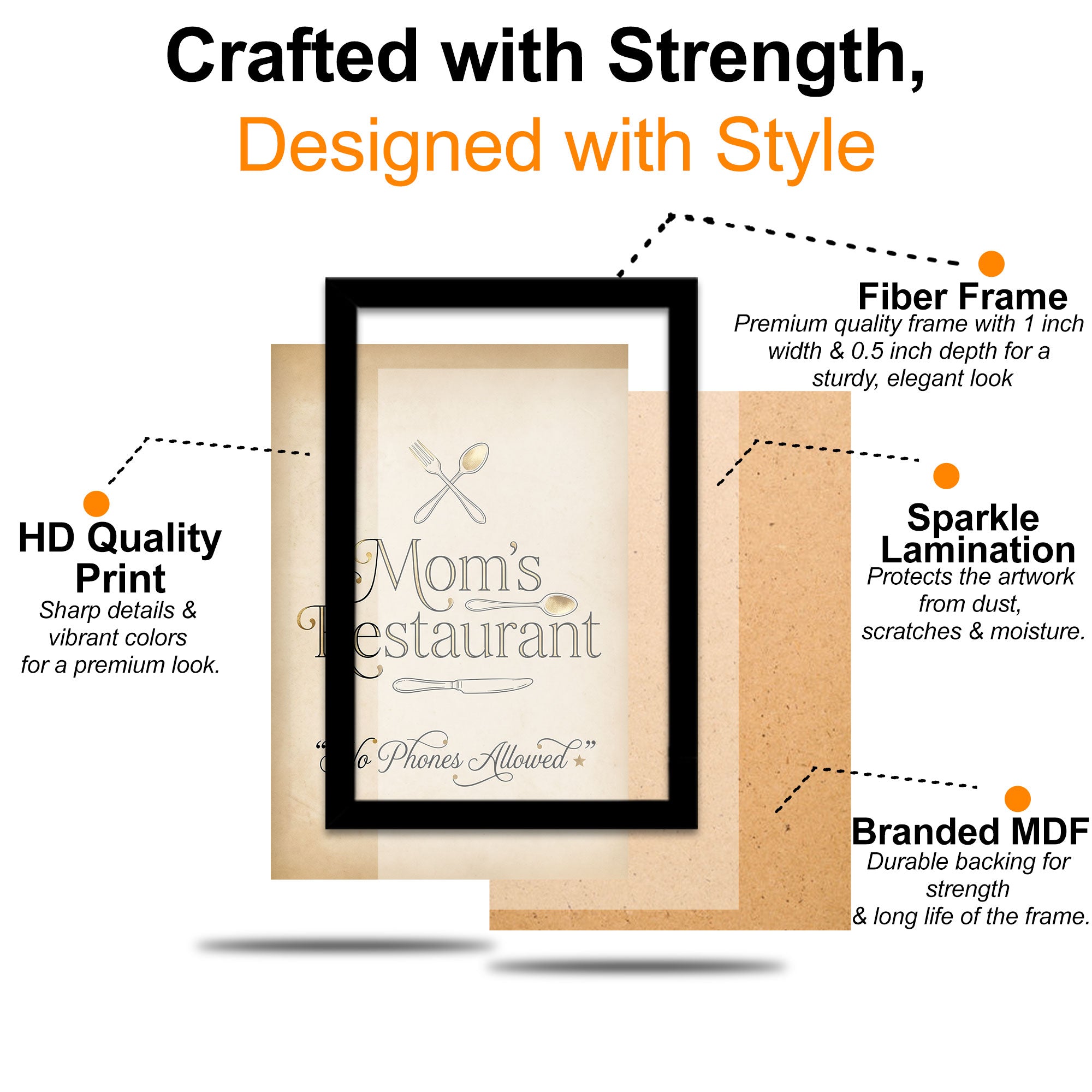The Castle Decor Mom’s Restaurant Wall Art Frame | Kitchen Quote Wall Decor | Sparkle Finish MDF Painting with Premium Fiber Frame for Home Dining Area