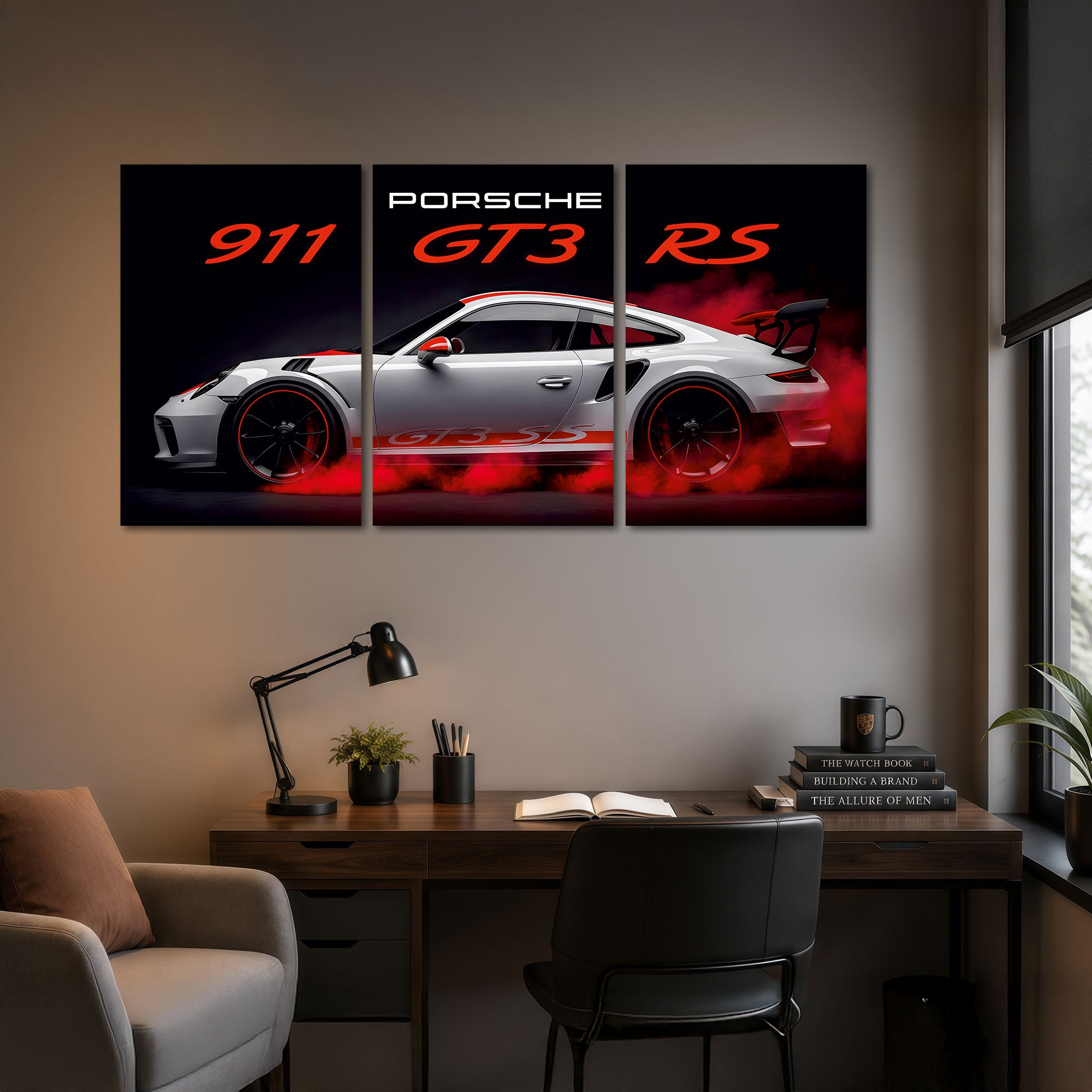 The Castle Decor Porsche 911 GT3 RS MDF Wall Art Set of 3 Sports Car Wall Painting for Bedroom, Gaming Room, Living Room & Office | Premium HD Printed Modern Wall Decor for Car Lovers