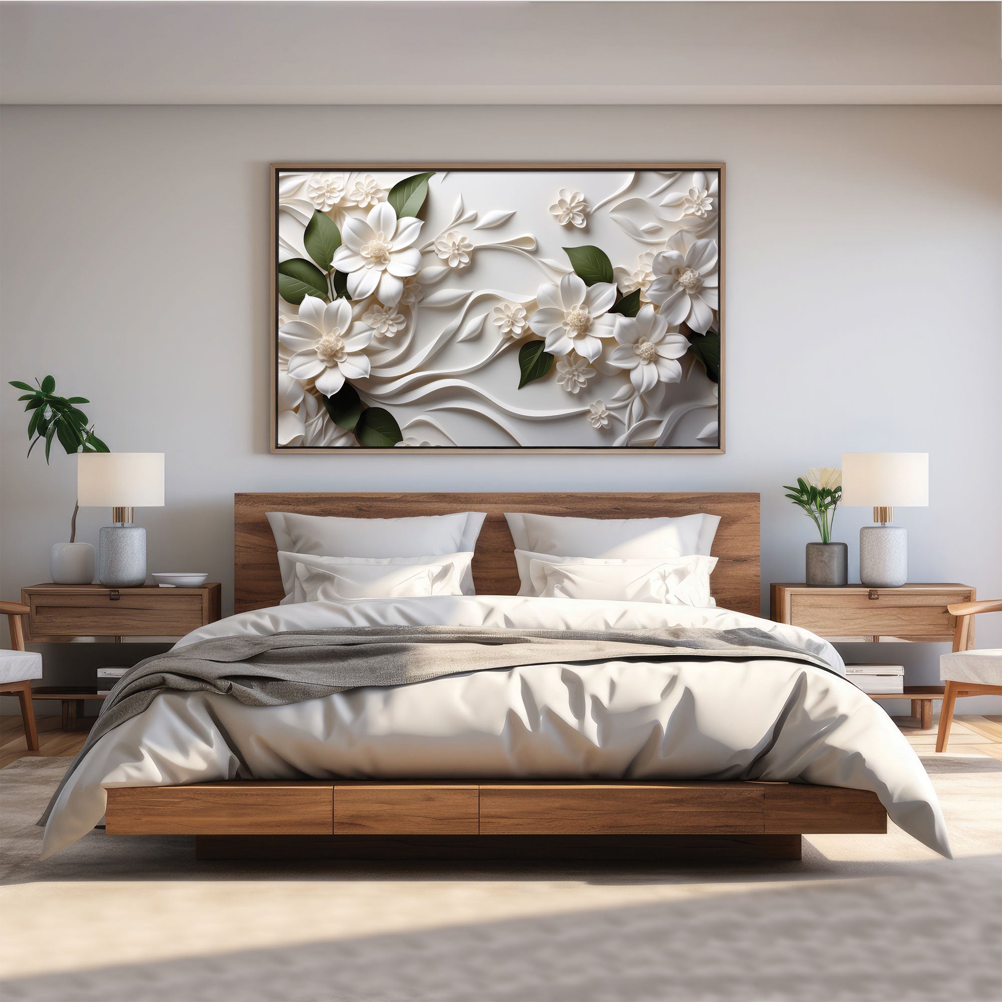 white flowers Canvas painting Big Size Wall Art for living room,Bedroom,Drawing room,Hotels
