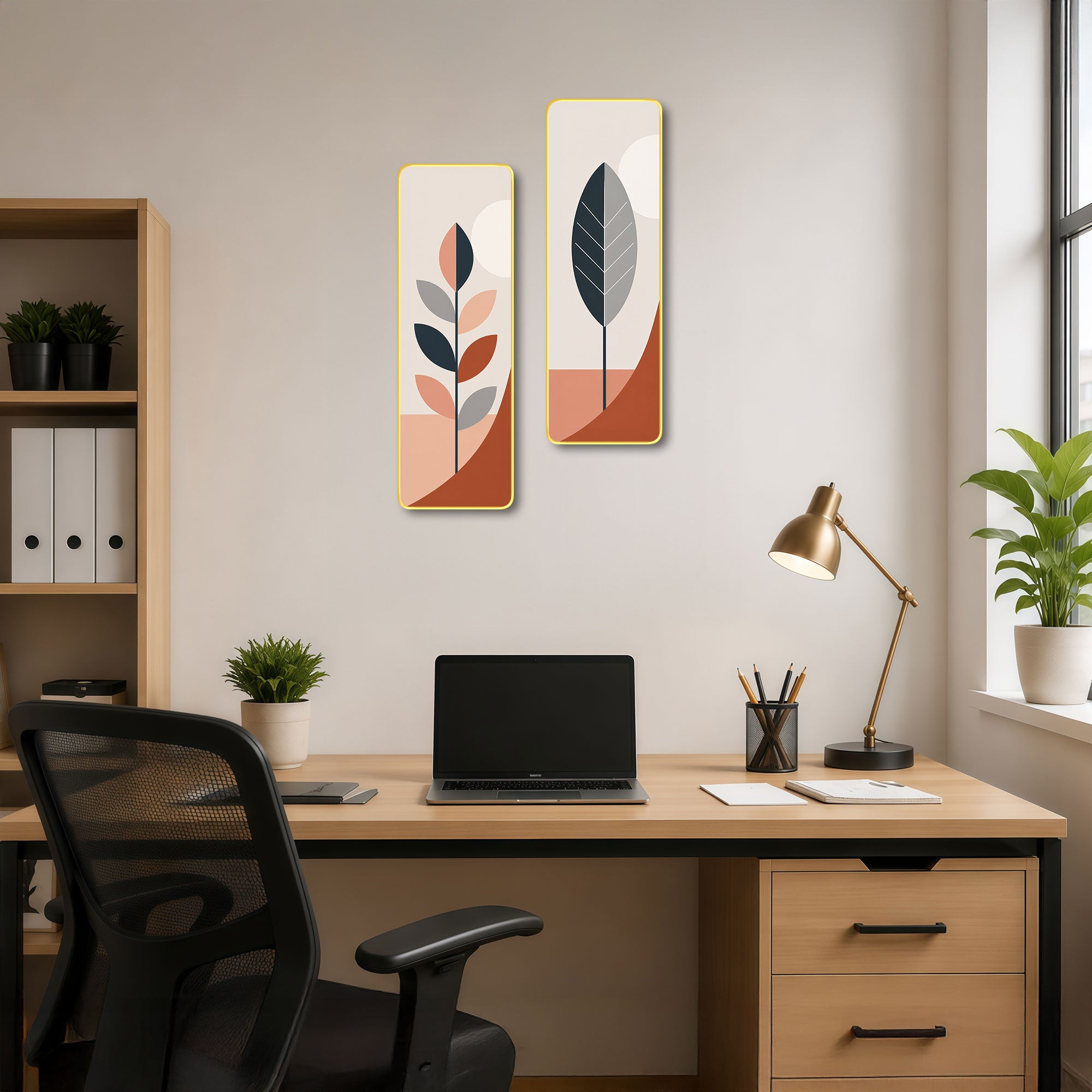 The Castle Decor Modern Abstract Botanical Painting Set of 2 | Beige Terracotta Leaf Wall Art | Aesthetic Home Decor for Hallway Bedroom Office