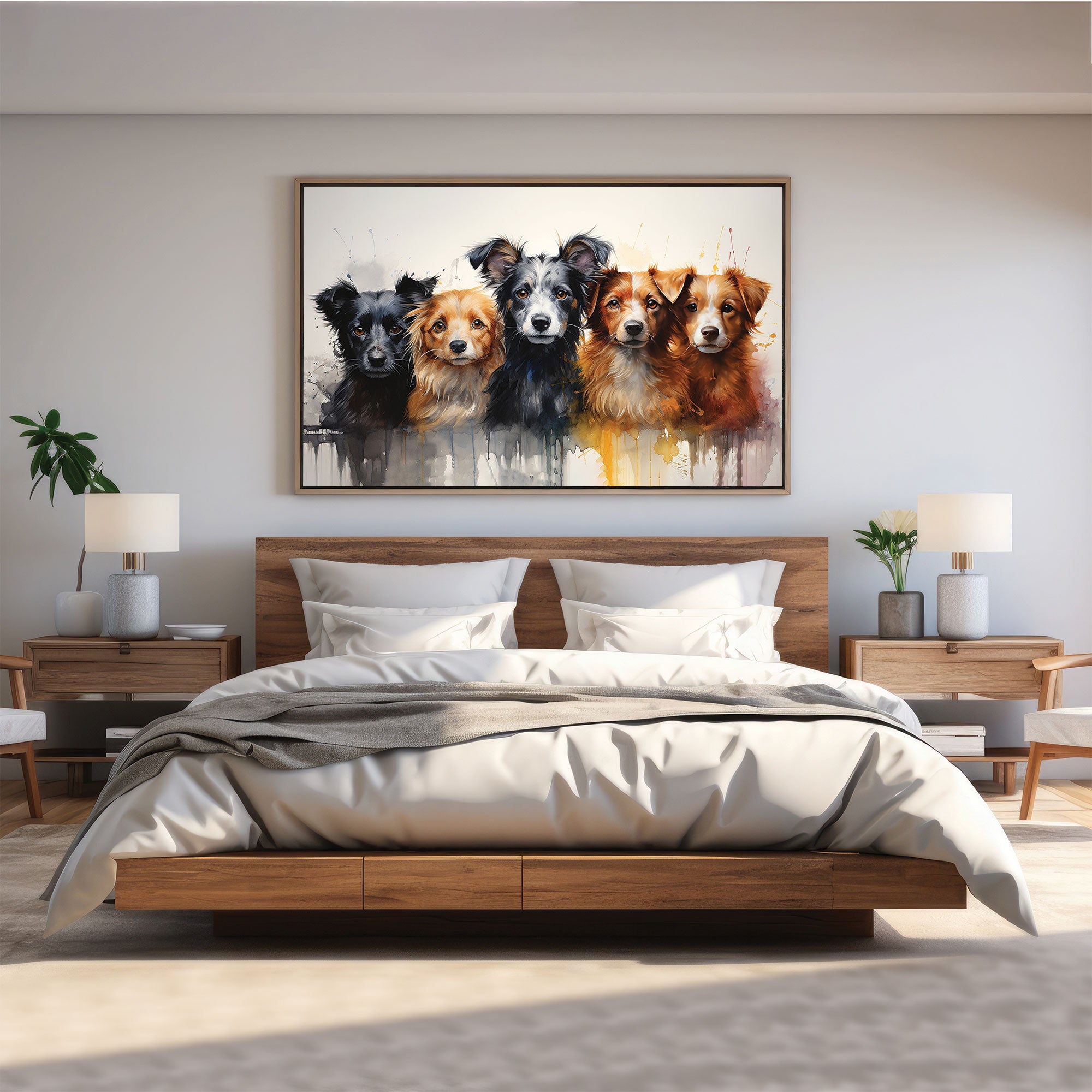 Dogs Canvas painting with frame Big Size Wall Art for living room,Bedroom,Drawing room,Hotels