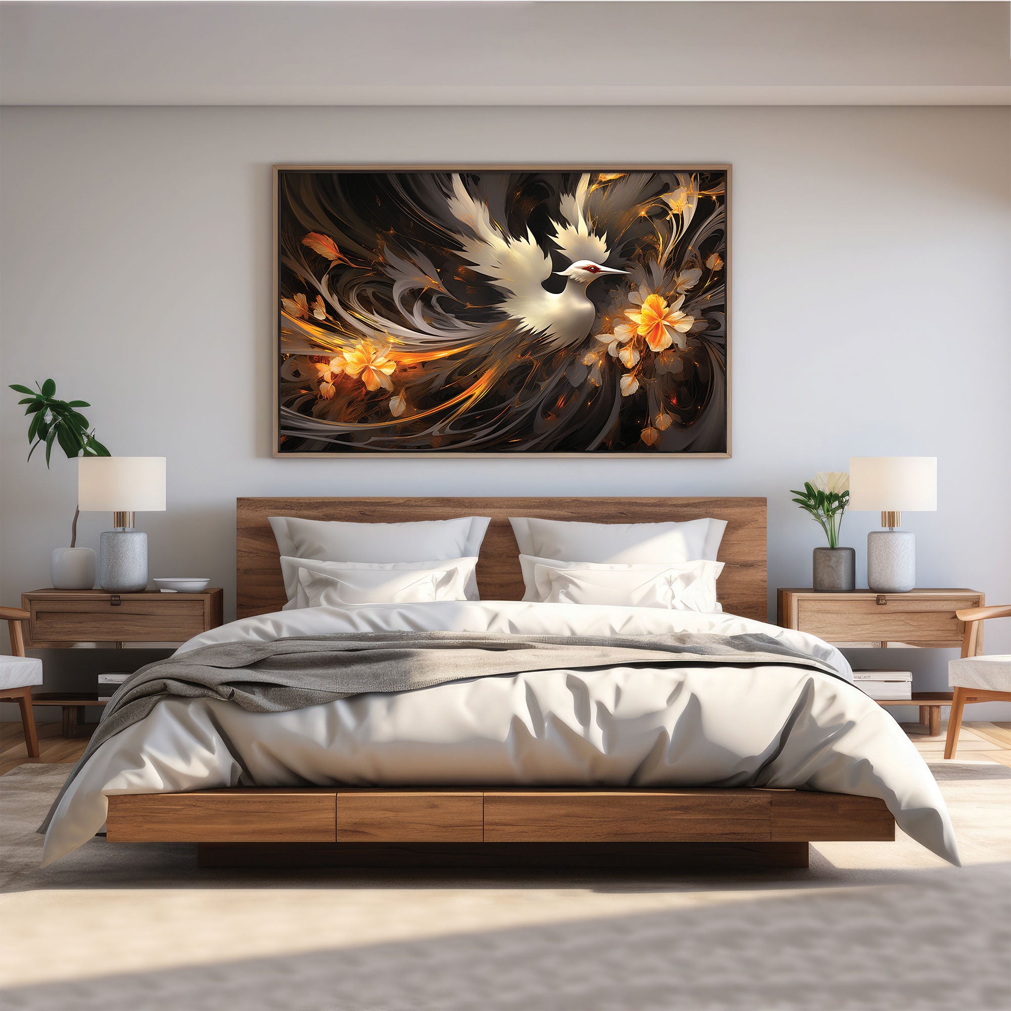 Golden bird Canvas painting with frame Big Size Wall Art for living room,Bedroom,Drawing room,Hotels