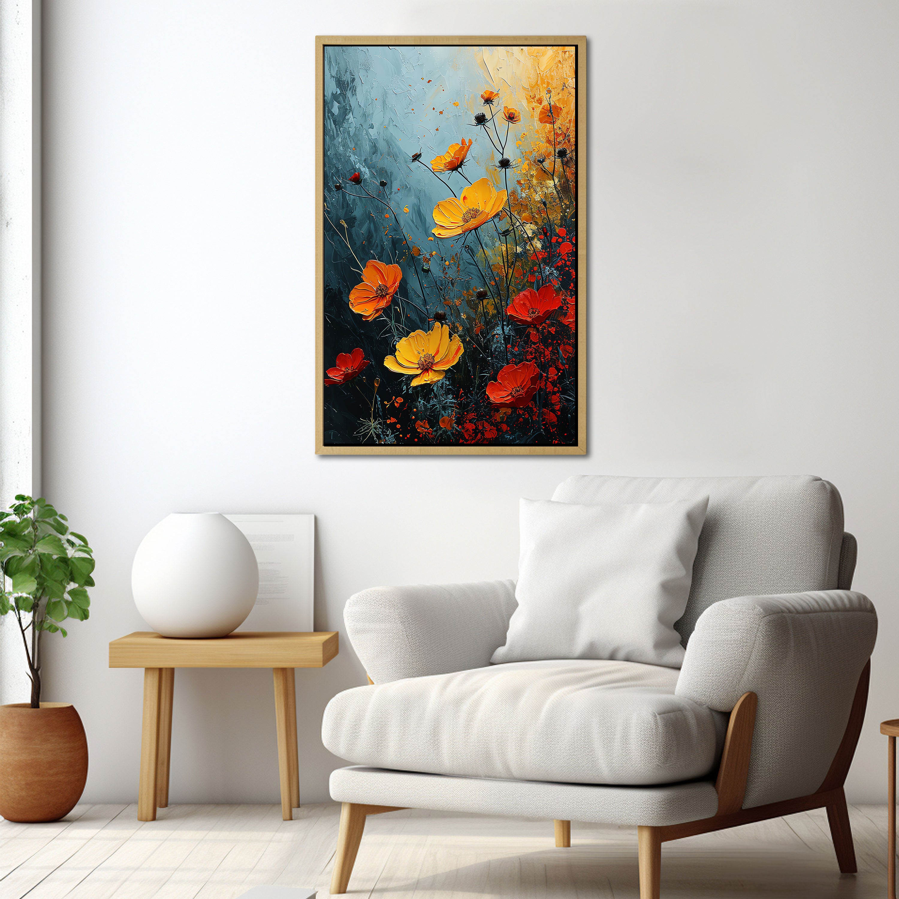 Multi colours flowers Canvas painting with frame Big Size Wall Art for living room,Bedroom,Drawing room,Hotels
