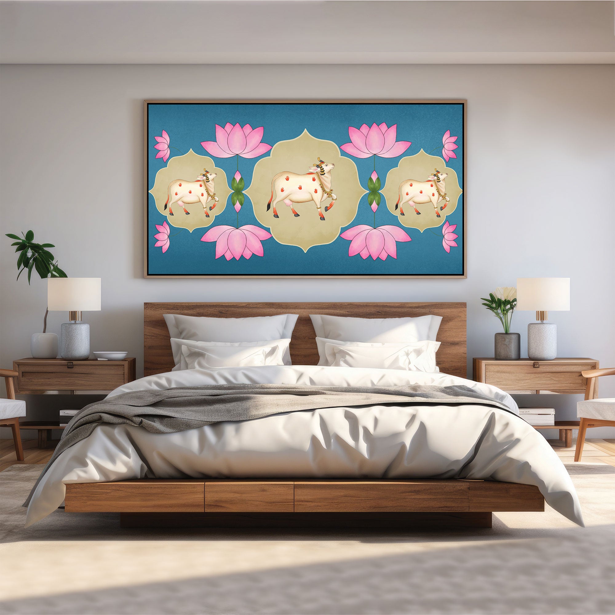 Cow Canvas painting with frame Big Size Wall Art for living room,Bedroom,Drawing room,Hotels