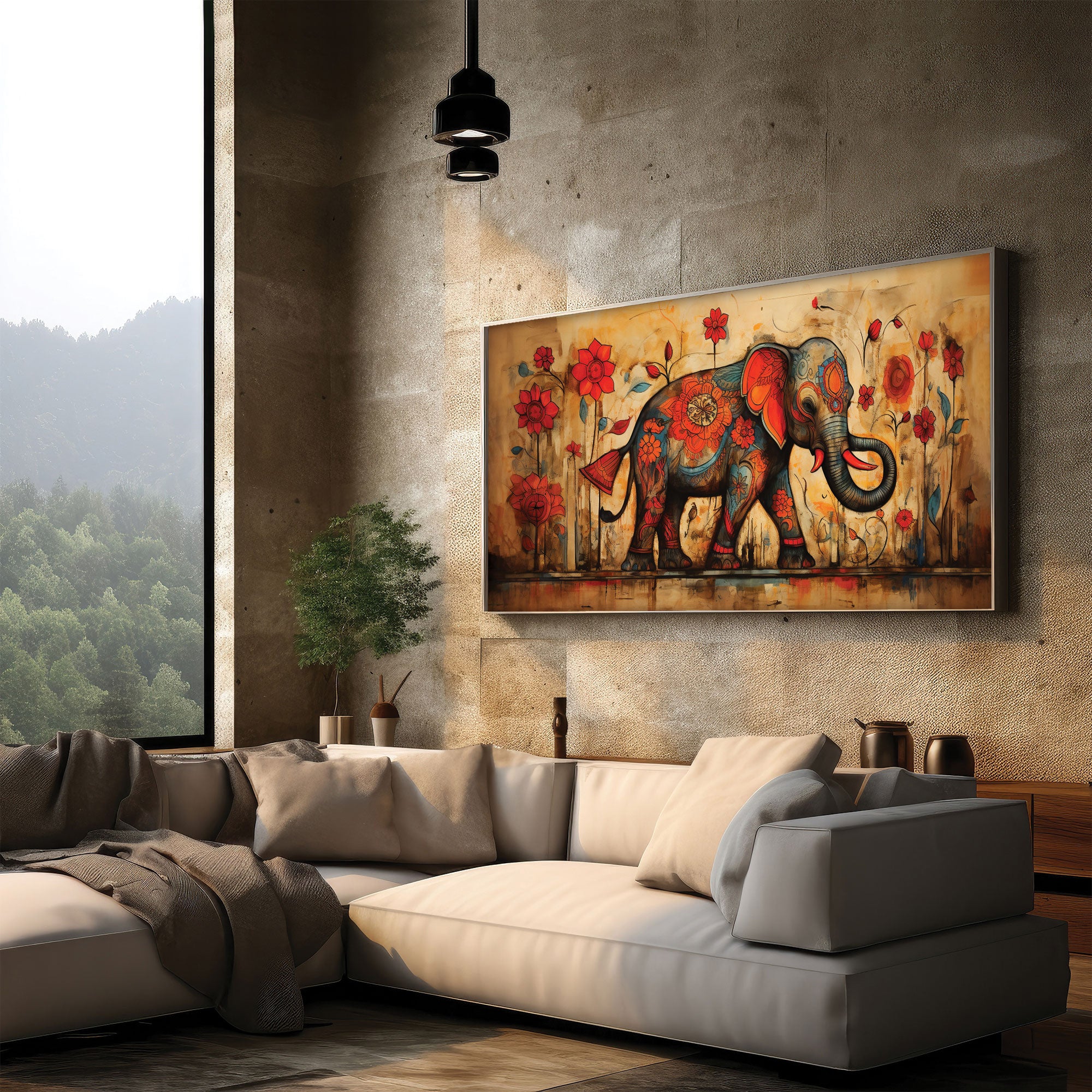 Elephant retro Canvas painting with frame Big Size Wall Art for living room,Bedroom,Drawing room,Hotels
