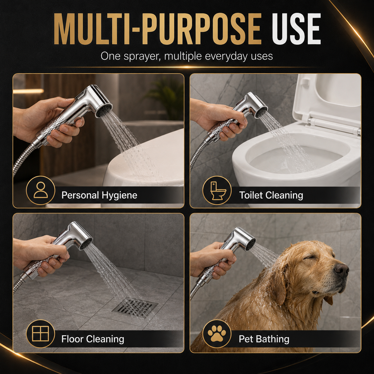 The Castle Decor Self-Cleaning Health Faucet Spray Gun | Anti-Clog Hand Bidet Sprayer with Smooth Powerful Spray, Ergonomic Trigger, Premium Chrome Finish & Universal 1/2 Inch Fit