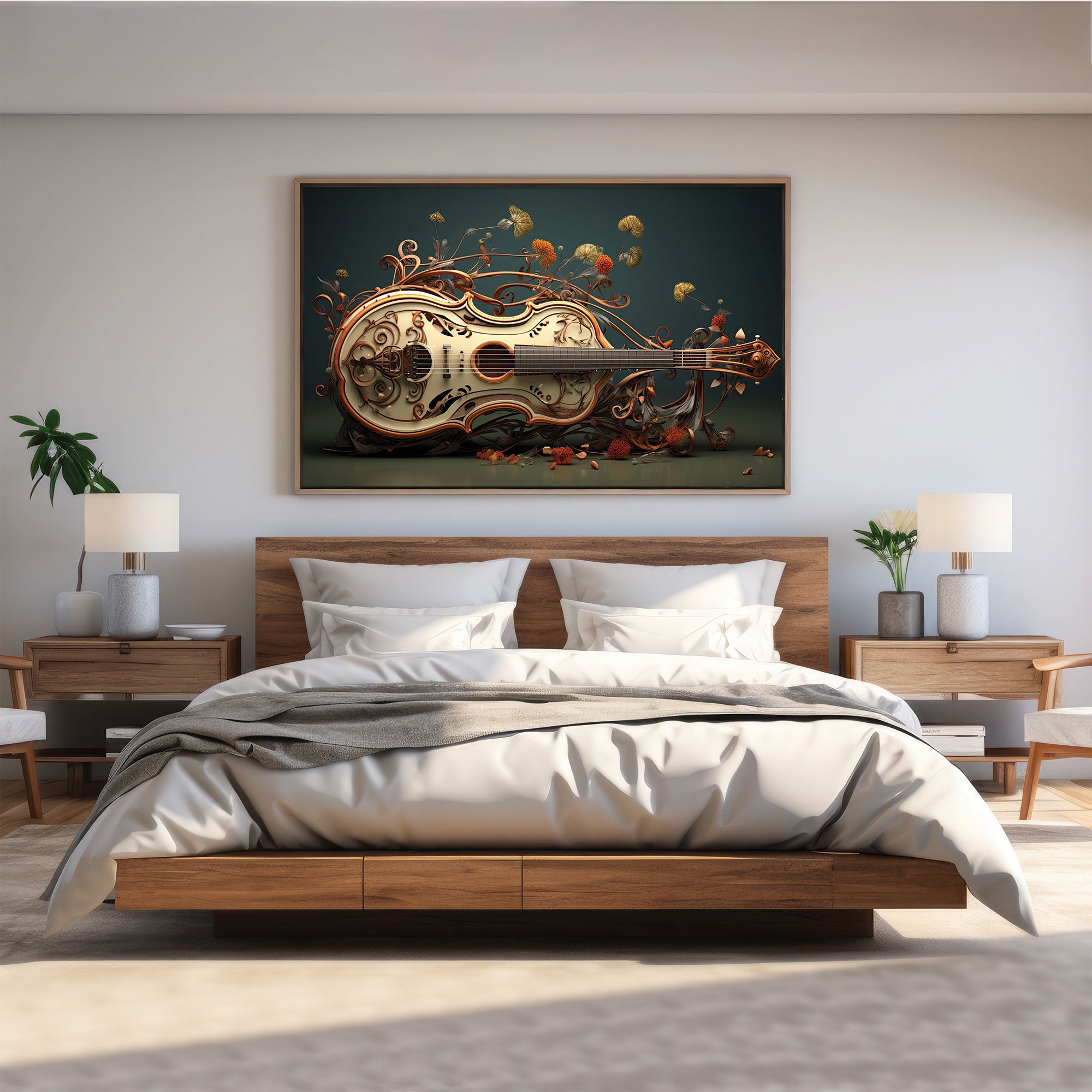 Guitar Canvas painting with frame Big Size Wall Art for living room,Bedroom,Drawing room,Hotels