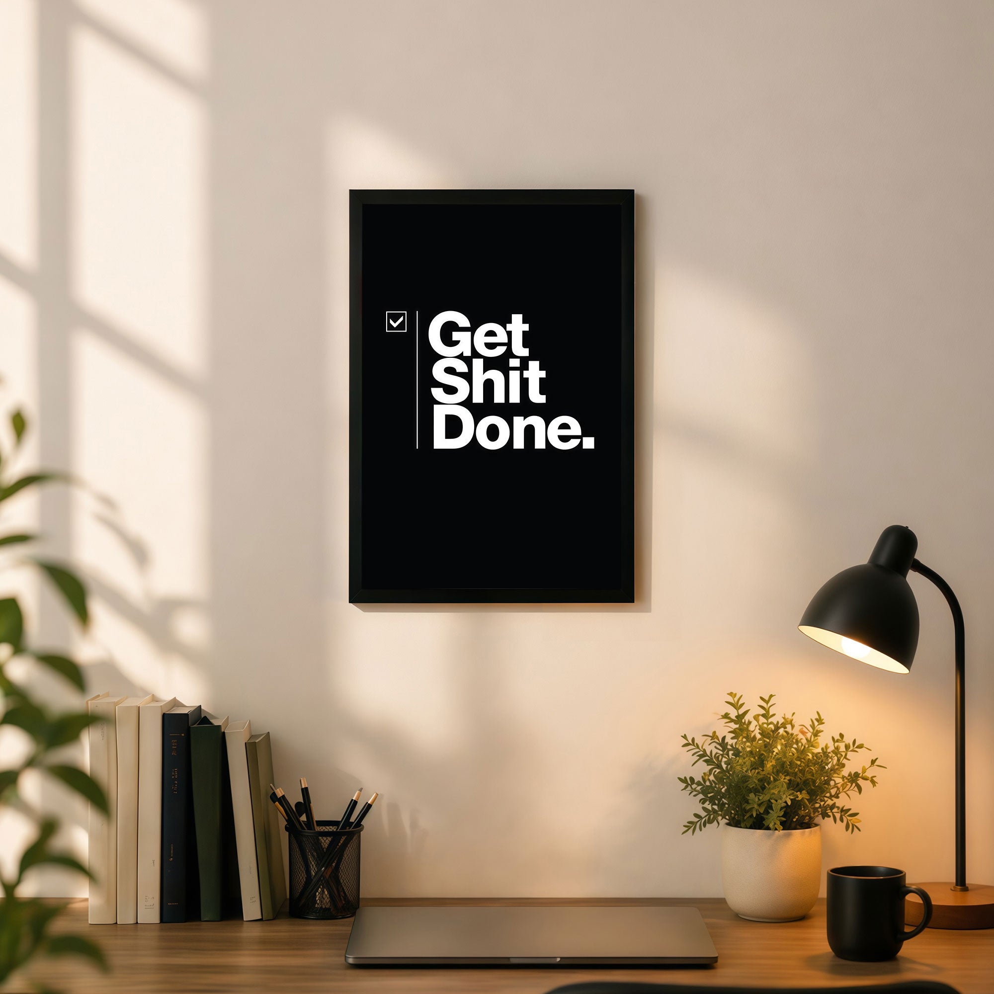 The Castle Decor Get Shit Done Wall Art Frame | Bold Motivational Quote Poster for Office, Startup Workspace & Study Room Decor