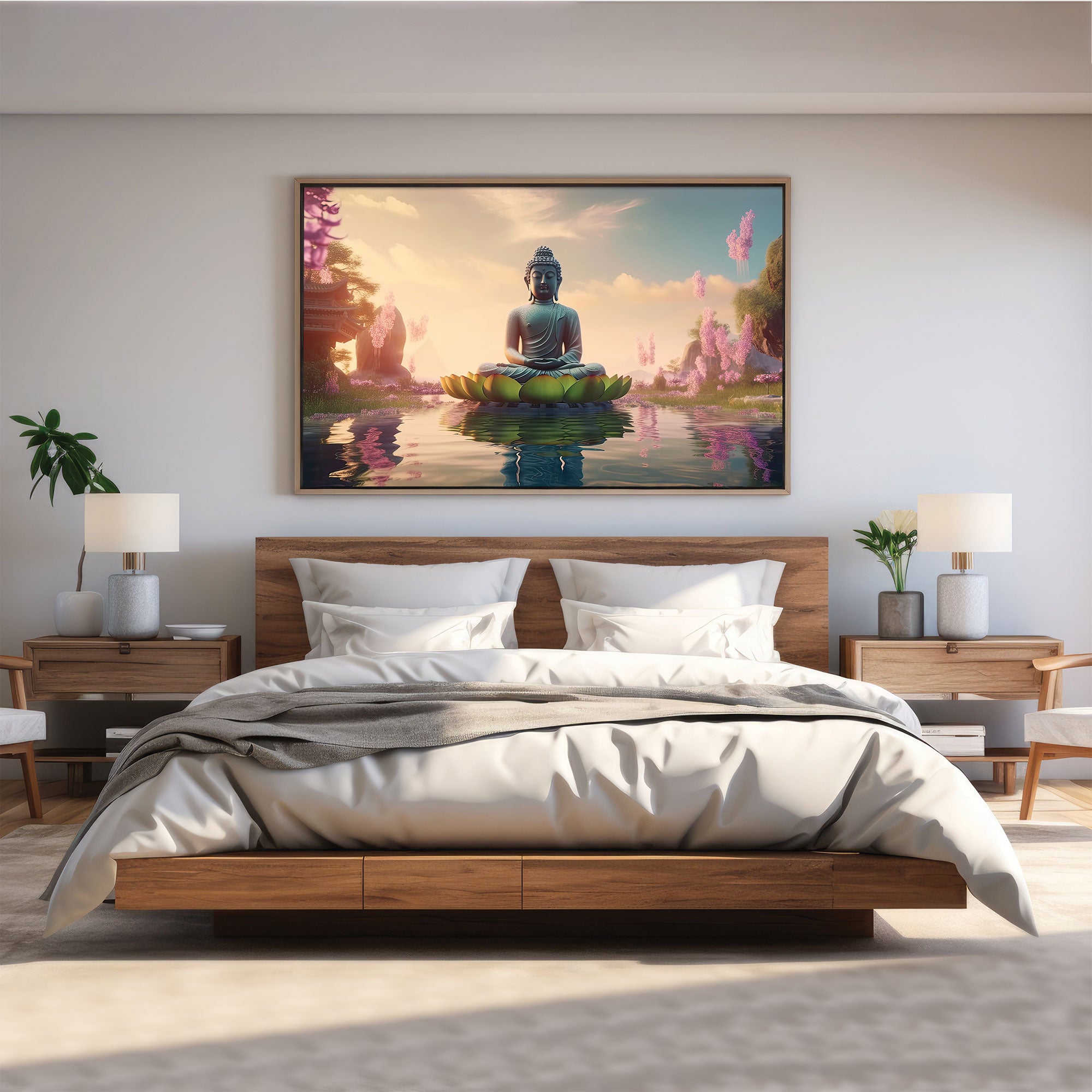 Lord budha meditating Canvas painting with frame Big Size Wall Art for living room,Bedroom,Drawing room,Hotels