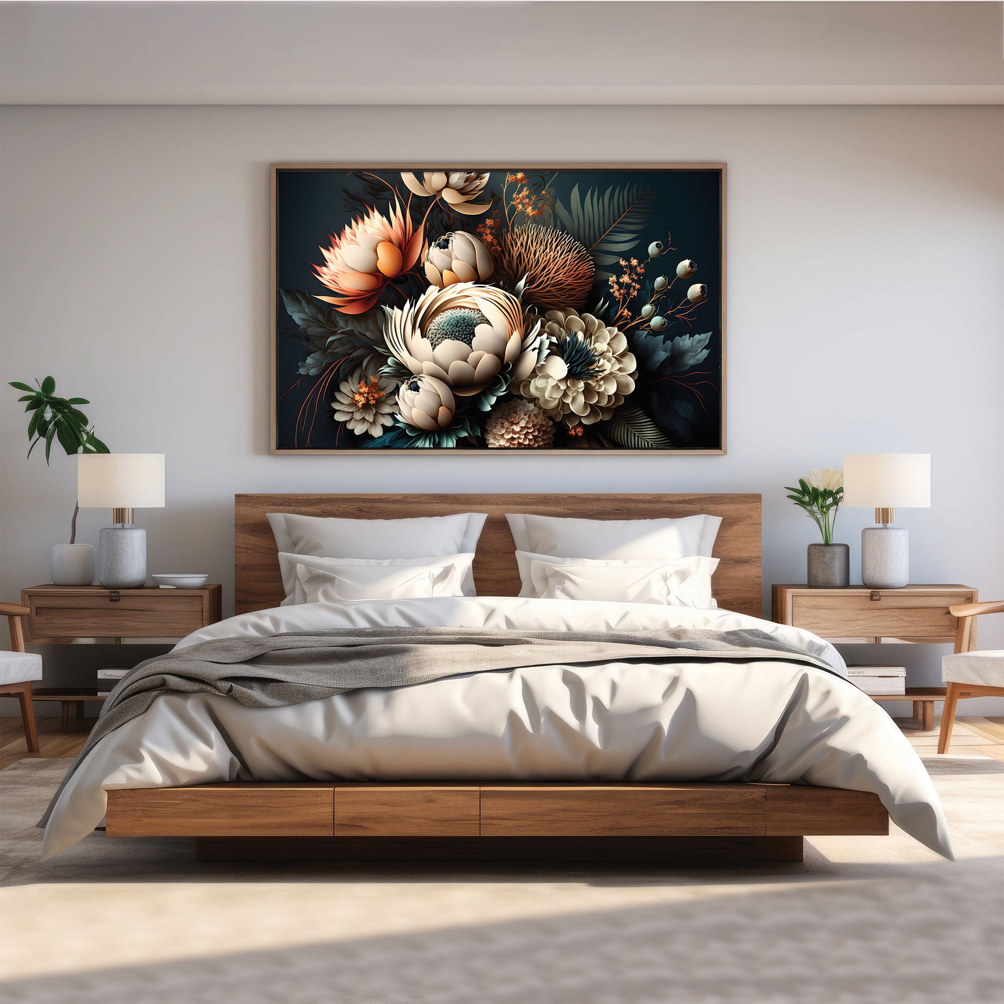 3d flowers Canvas painting with frame Big Size Wall Art for living room,Bedroom,Drawing room,Hotels