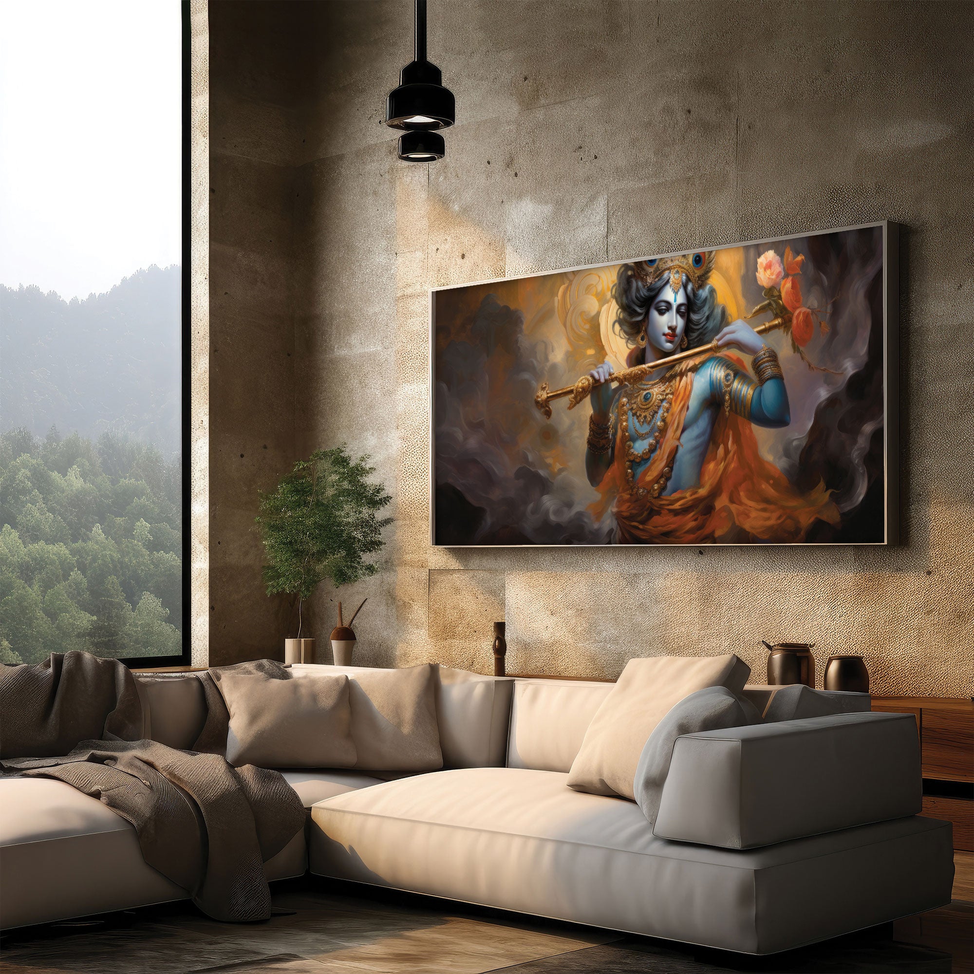 Beautiful krishna Canvas painting with frame Big Size Wall Art for living room,Bedroom,Drawing room,Hotels