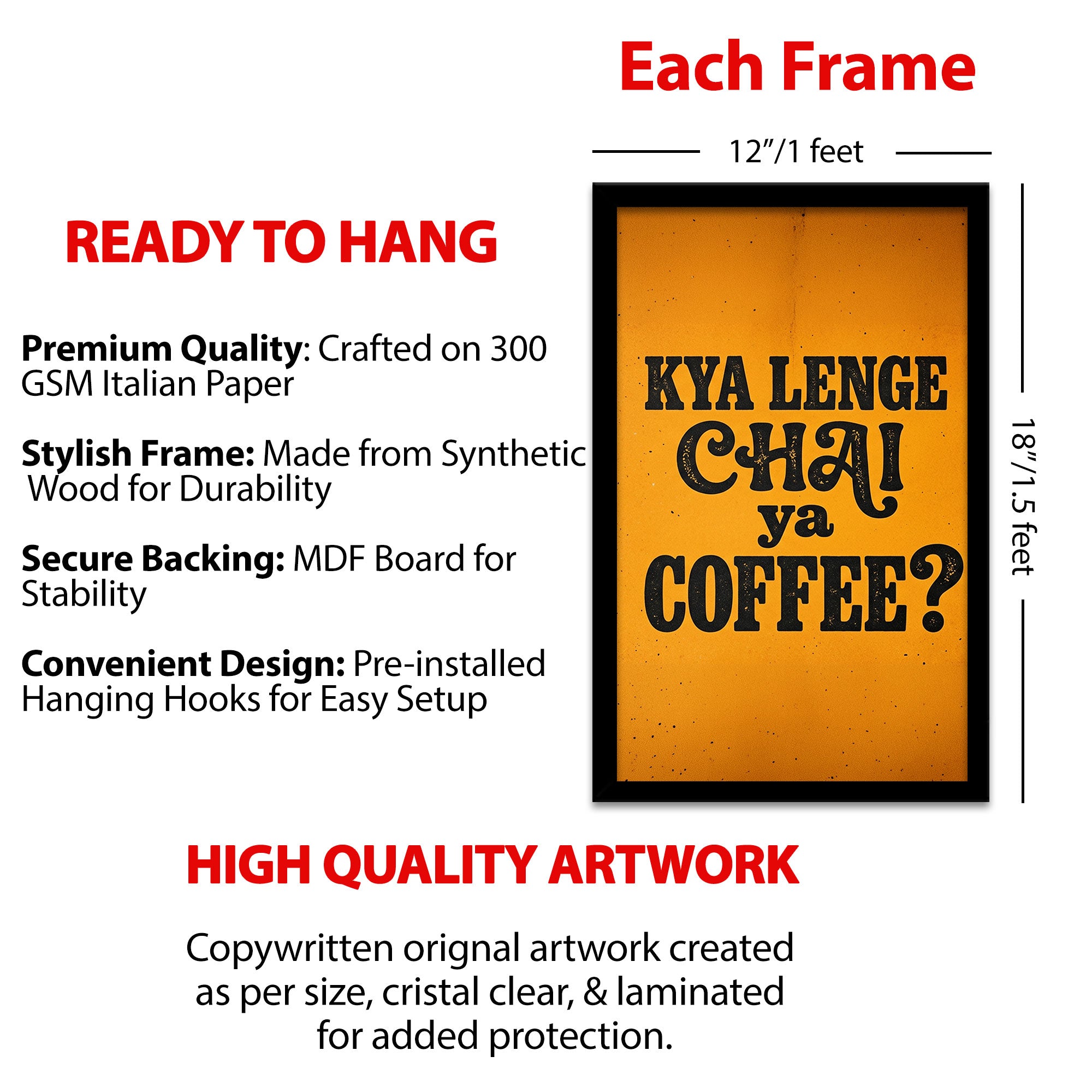 The Castle Decor Chai Coffee Wall Art Set of 3 Frame | “Kya Lenge Chai Ya Coffee” Kitchen Decor | Sparkle Lamination Finish with Premium Fiber Frame