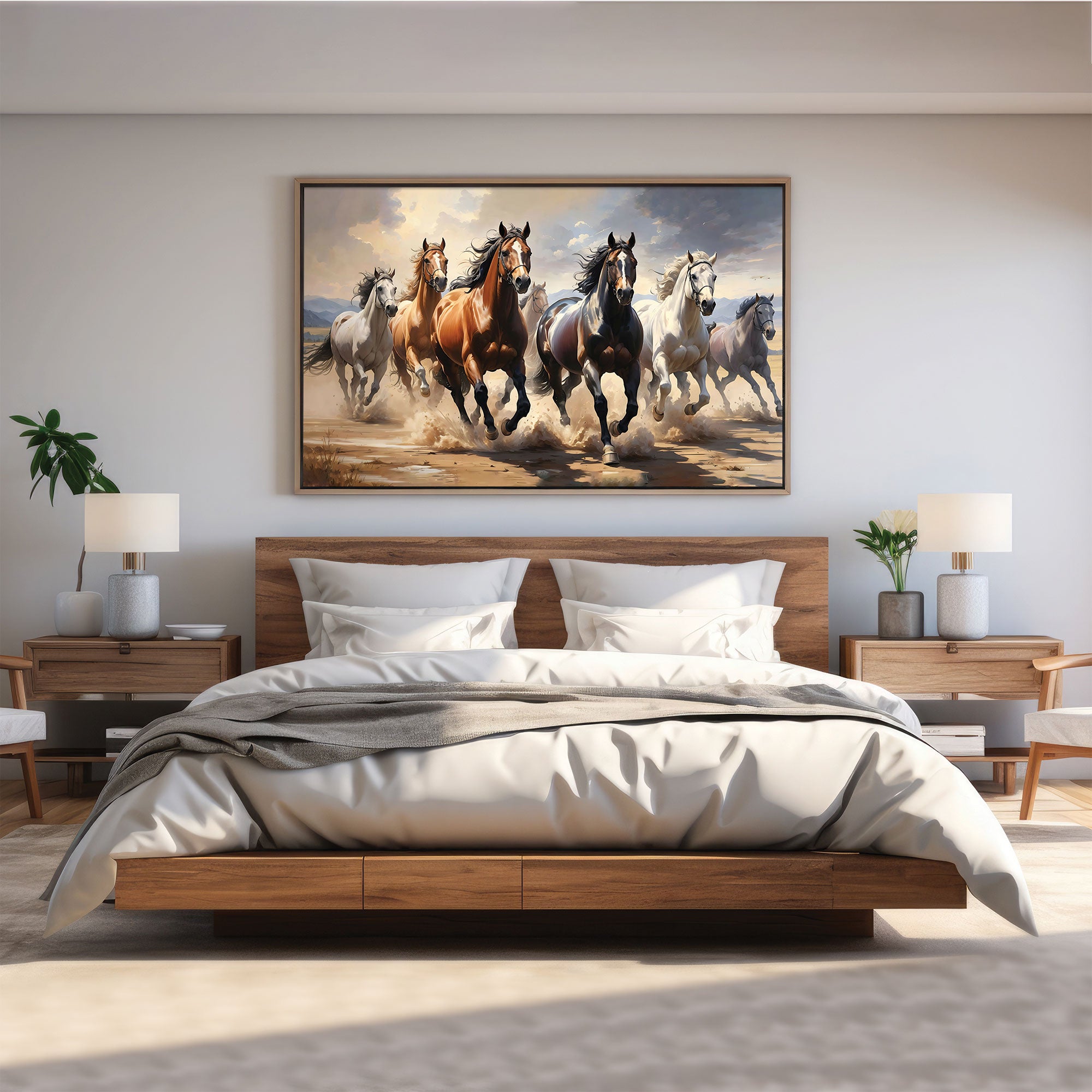 Vaastu running horses Canvas painting Big Size Wall Art for living room,Bedroom,Drawing room,Hotels