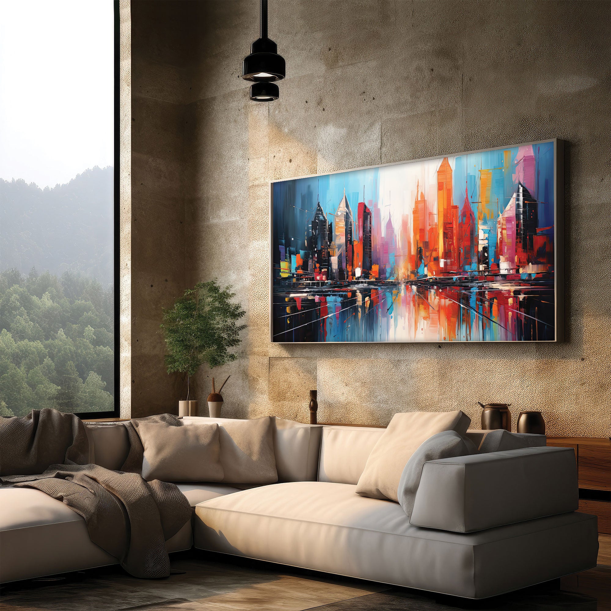 Multi coloursAbstract Canvas painting with frame Big Size Wall Art for living room,Bedroom,Drawing room,Hotels