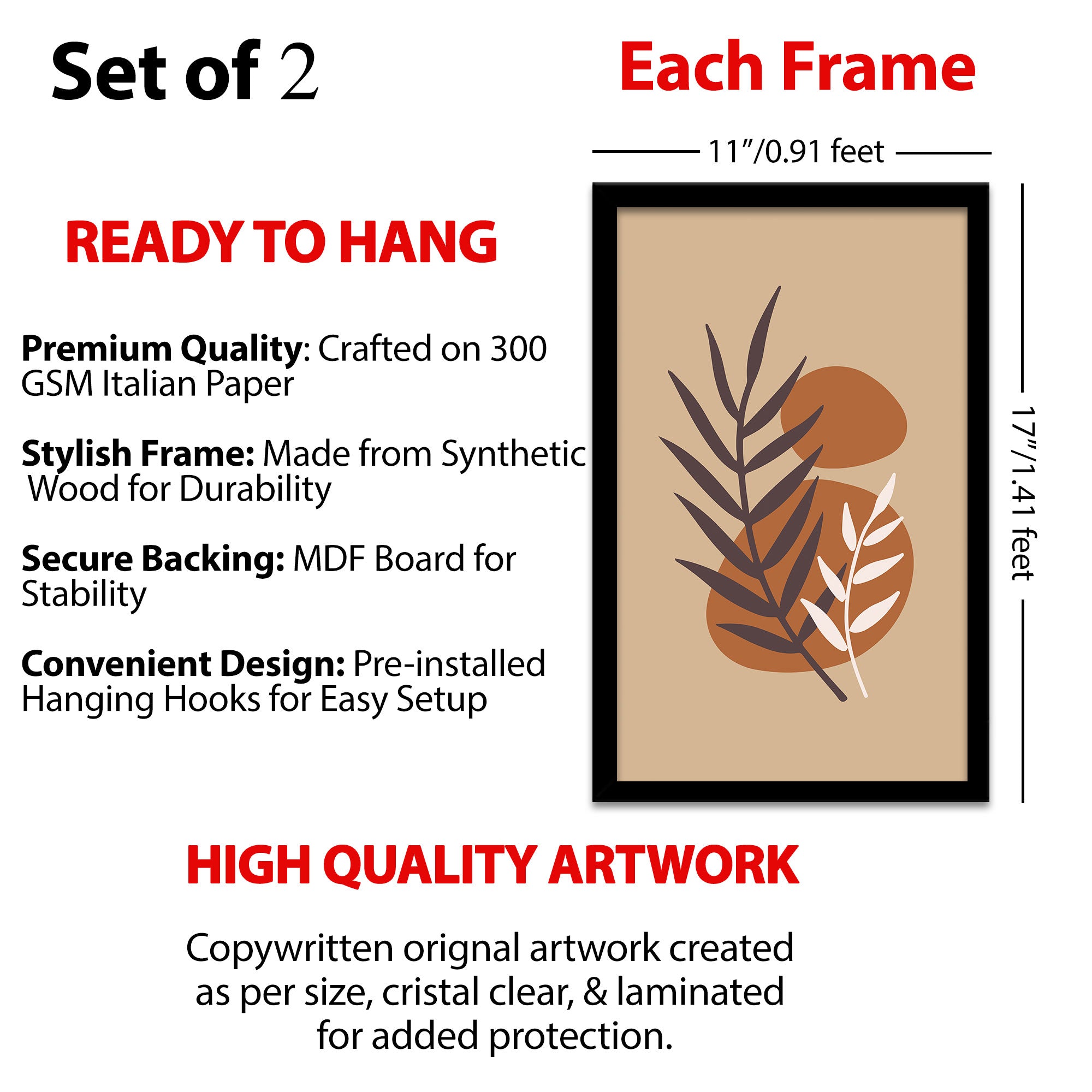 The Castle Decor Boho Wall Art for Living Room Big Size | Framed Abstract Botanical Paintings for Living Room & Bedroom | Modern Home Decoration & Perfect Gifting Option | Set of 2 (11×17 Inch Each)10