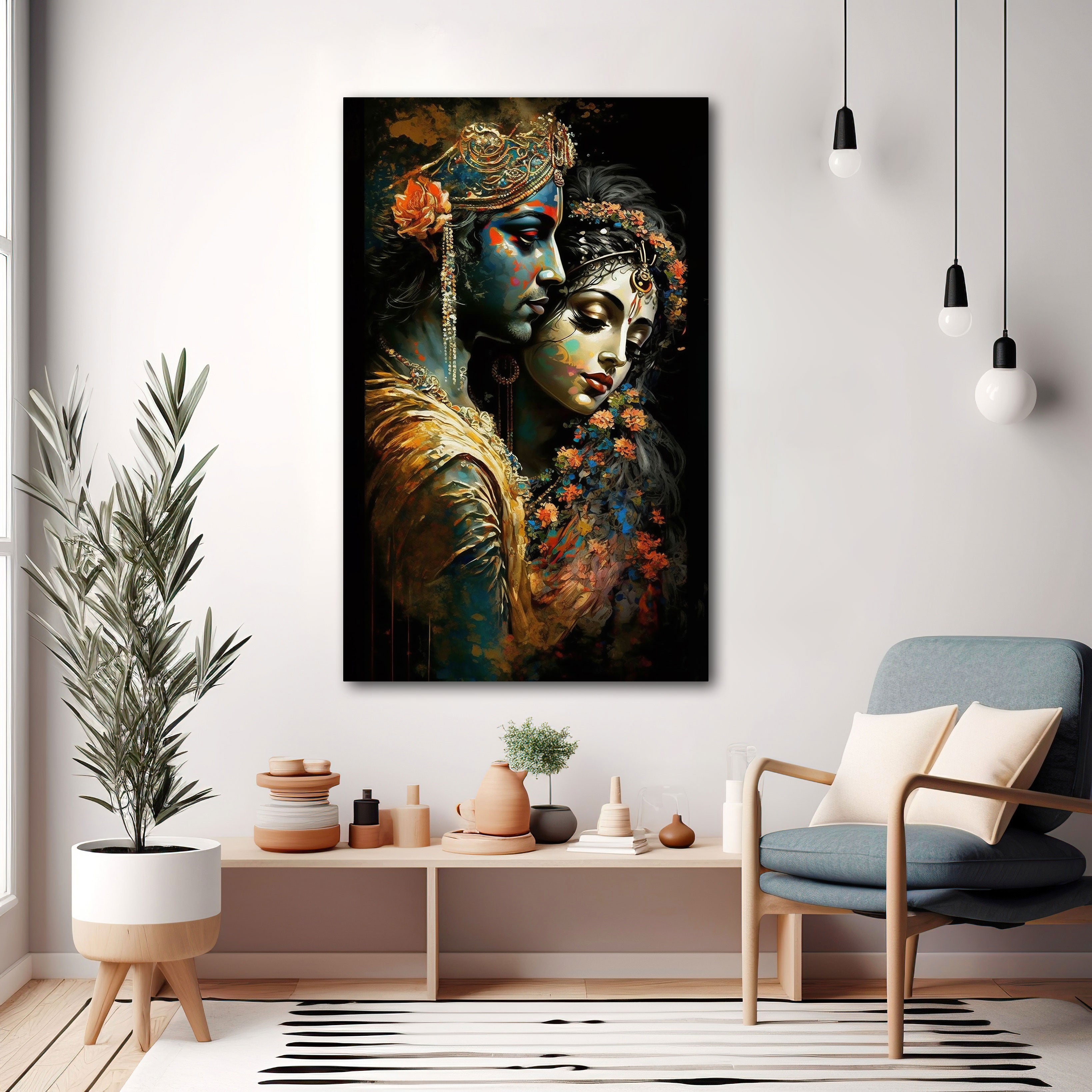 Radha krishan love Canvas painting with frame Big Size Wall Art for living room,Bedroom,Drawing room,Hotels
