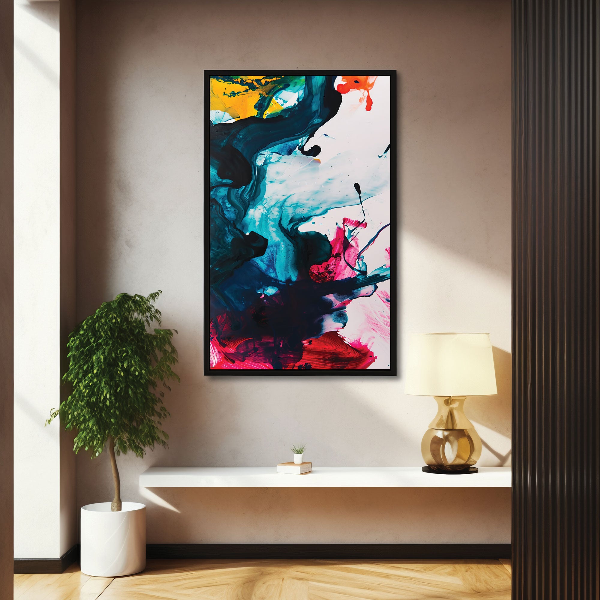Multi colourAbstract Canvas painting with frame Big Size Wall Art for living room,Bedroom,Drawing room,Hotels