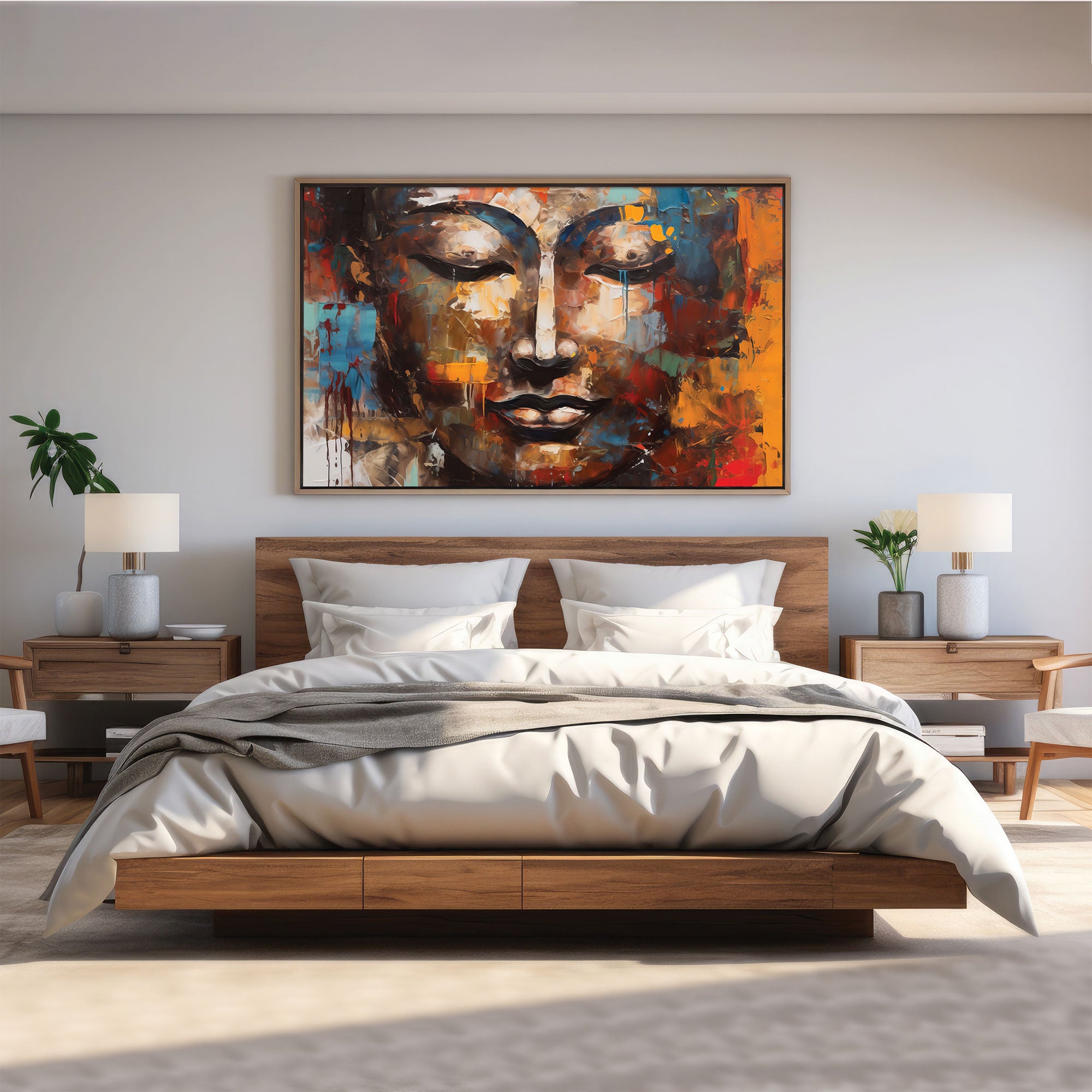 Lord gautam budha Canvas painting with frame Big Size Wall Art for living room,Bedroom,Drawing room,Hotels