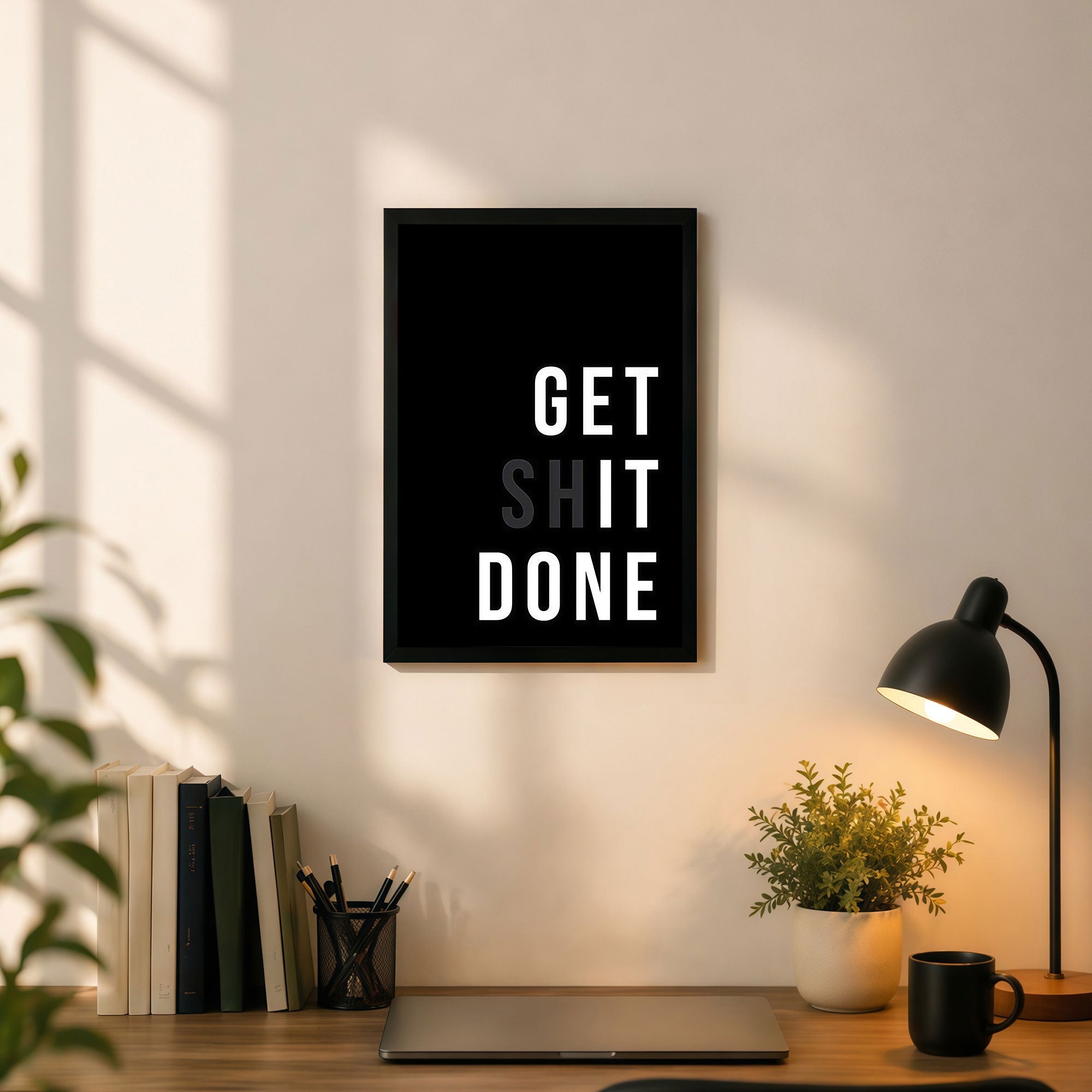 The Castle Decor Get Shit Done Motivational Wall Art Frame | Bold Typography Quote Poster for Office, Workspace & Home Decor