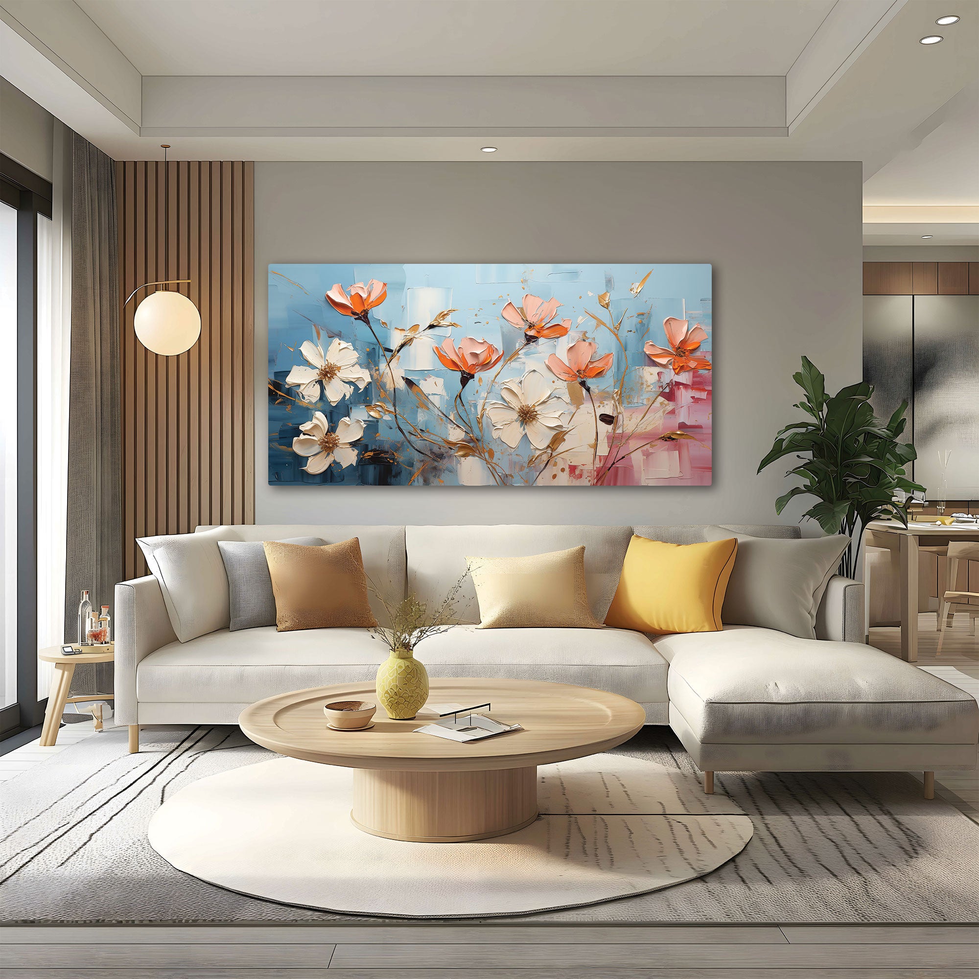 Multi flowresAbstract Canvas painting with frame Big Size Wall Art for living room,Bedroom,Drawing room,Hotels